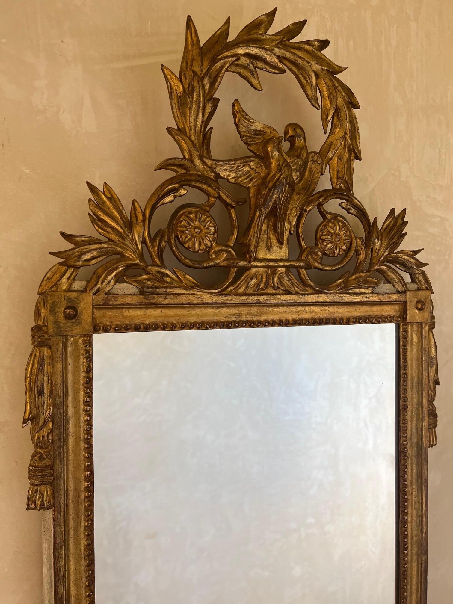 Wood 19th Century French Hand Carved Giltwood Bridal Mirror
