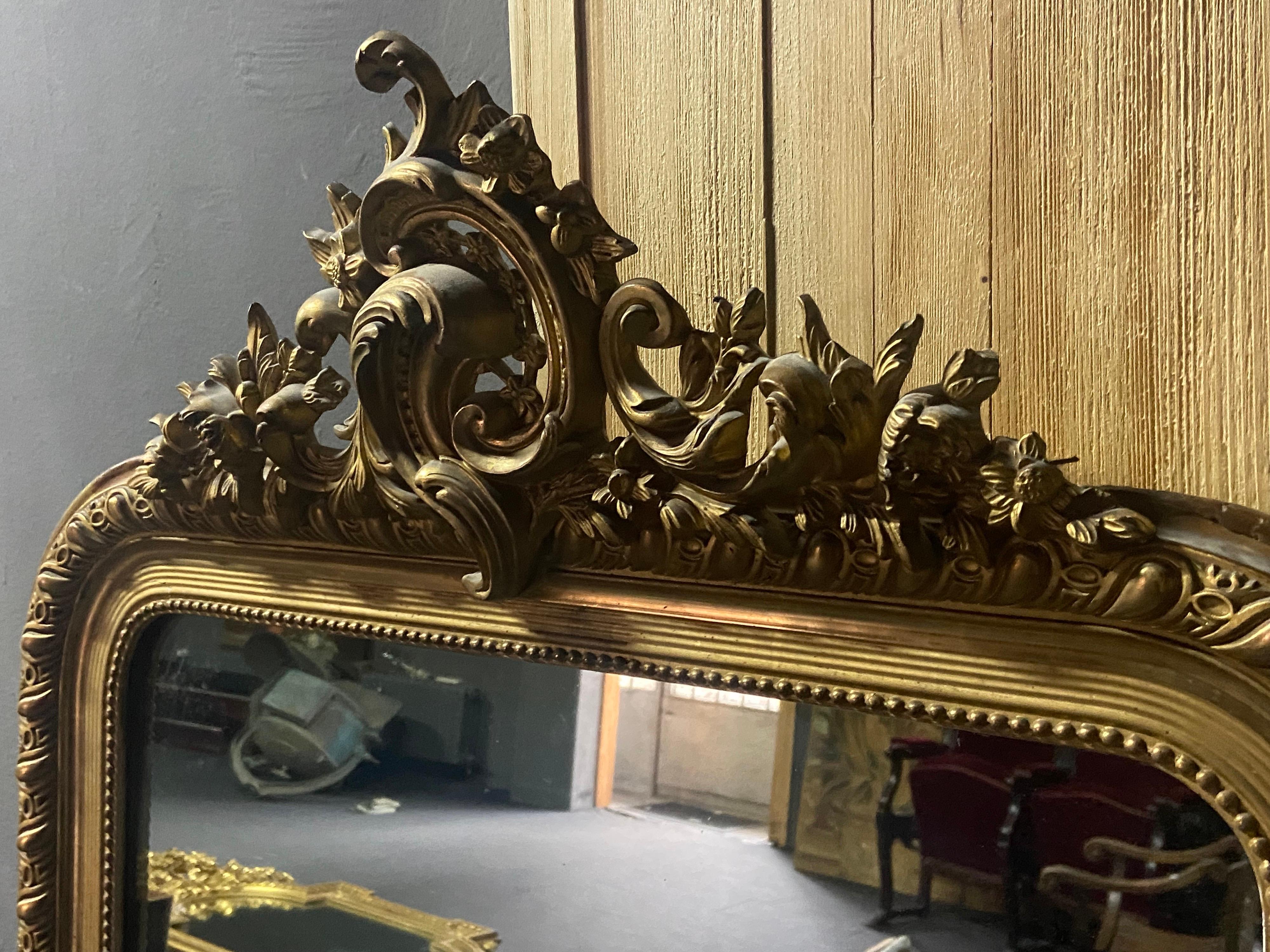 Hand-Carved 19th Century French Hand Carved Giltwood Mirror in Louis XV Style