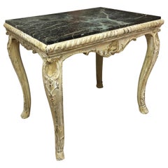 19th Century French Hand Carved Low Table with Sea Green Marble Top