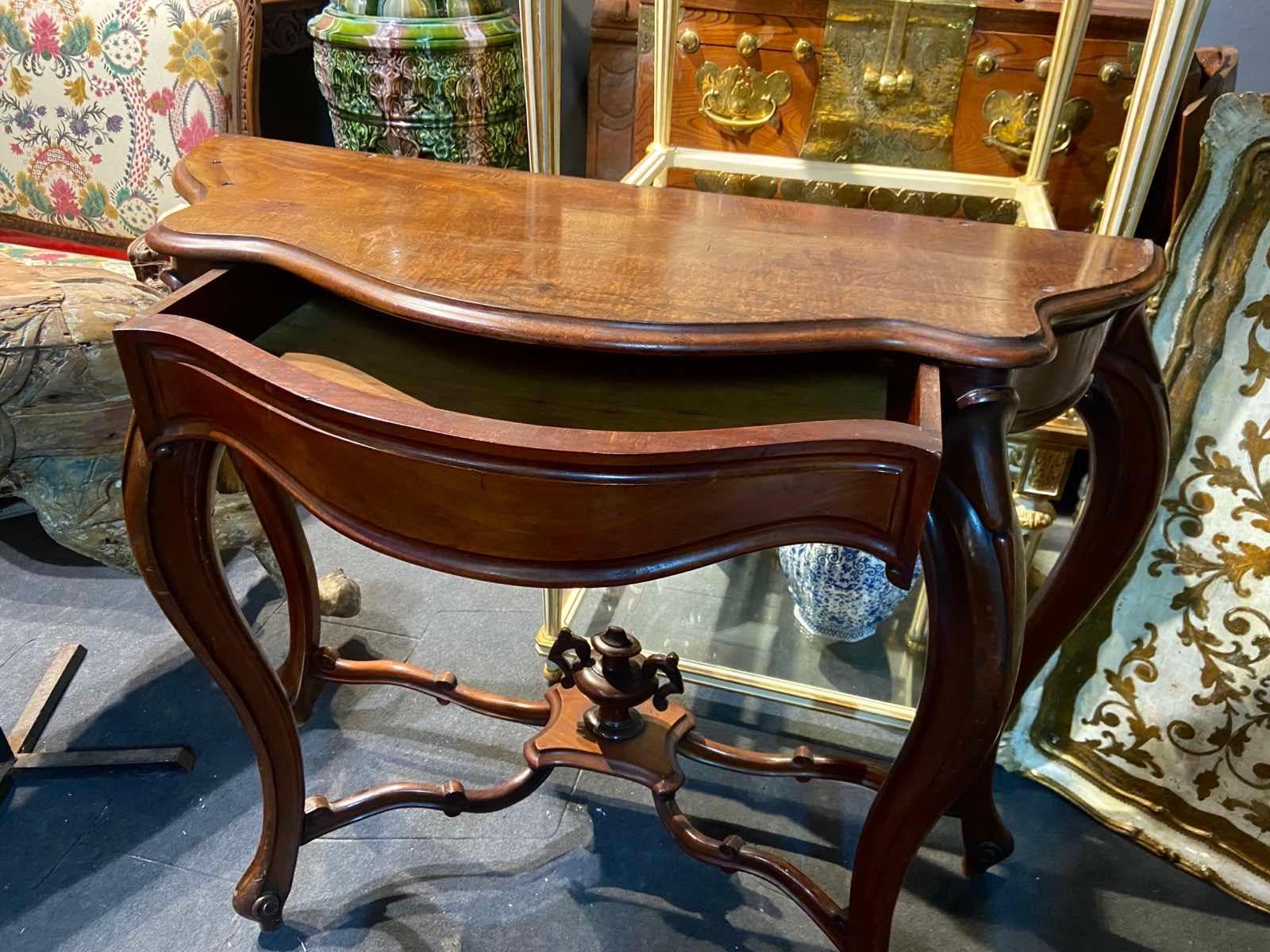 19th Century French Hand Carved Mahogany Console with One Drawer and Wooden Top For Sale 2