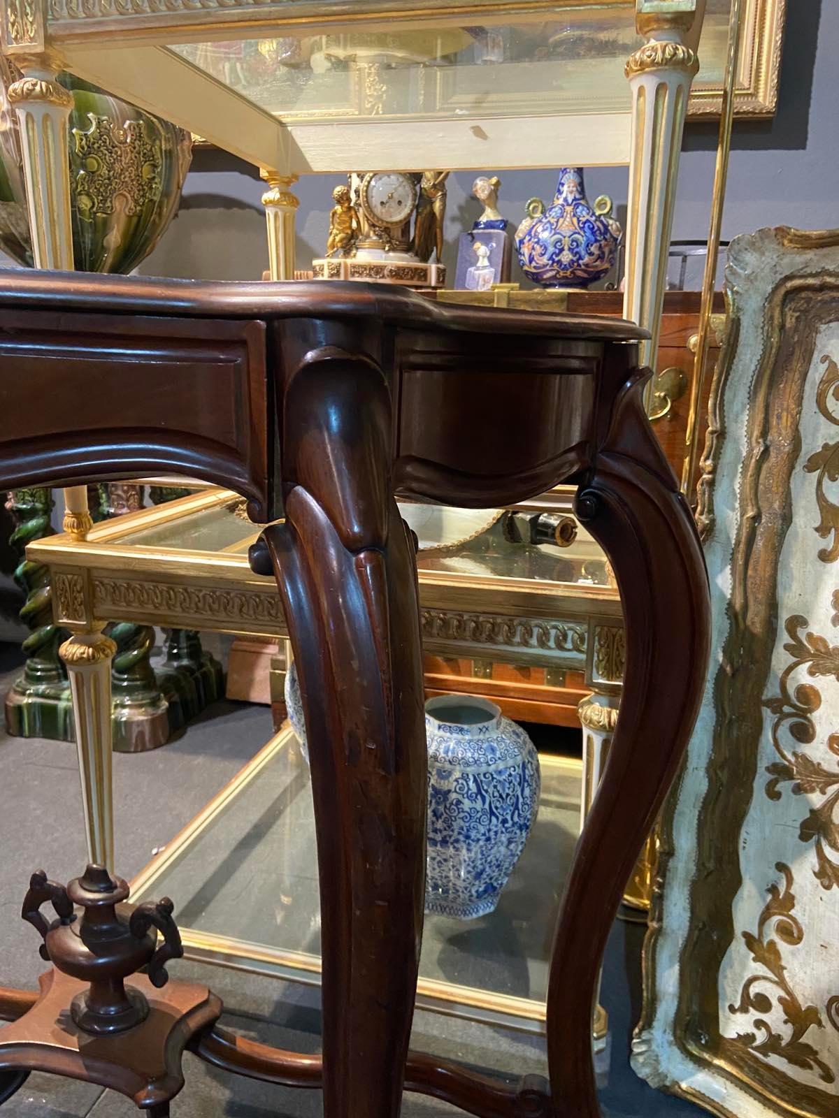 19th Century French Hand Carved Mahogany Console with One Drawer and Wooden Top For Sale 4