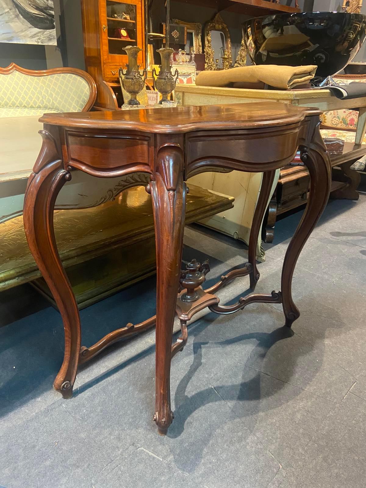 19th Century French Hand Carved Mahogany Console with One Drawer and Wooden Top In Good Condition For Sale In Sofia, BG