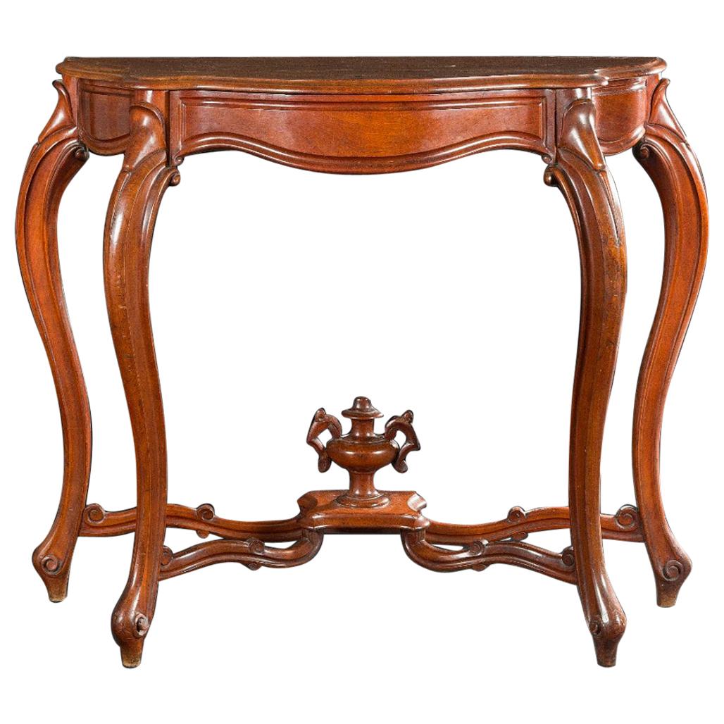 19th Century French Hand Carved Mahogany Console with One Drawer and Wooden Top