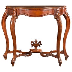 19th Century French Hand Carved Mahogany Console with One Drawer and Wooden Top