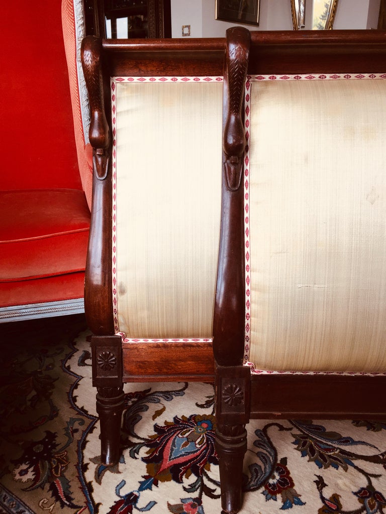19th Century French Hand-Carved Mahogany Single Bed with Swans Heads at ...