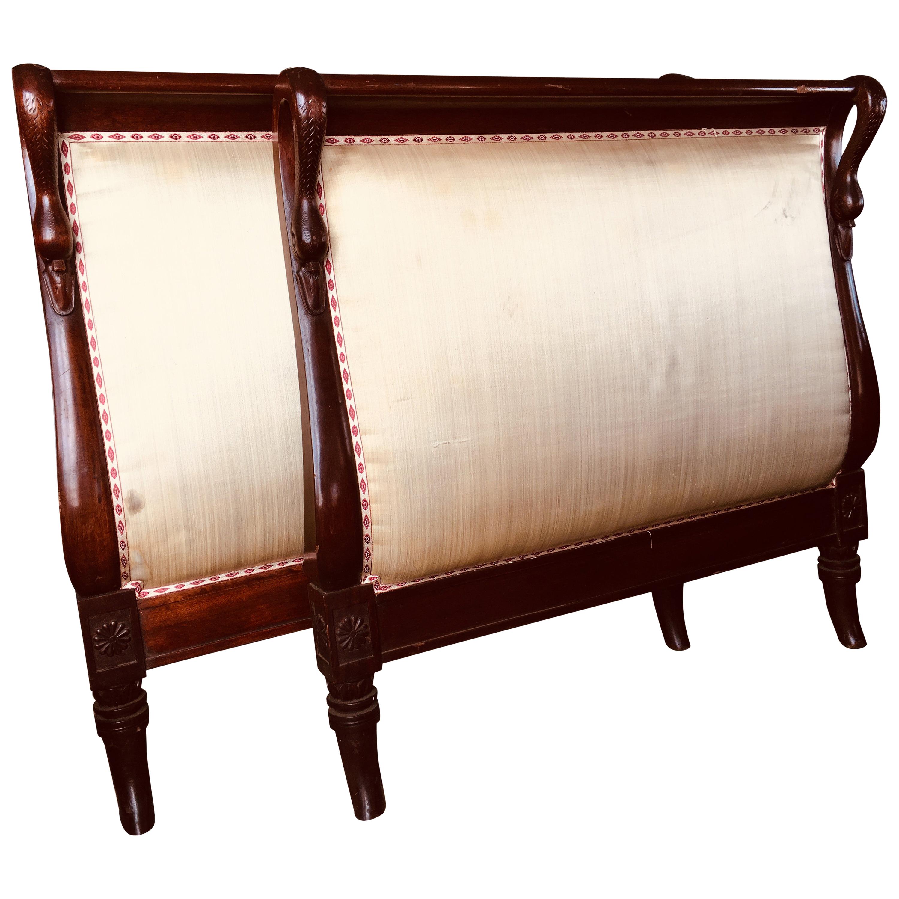 19th Century French Hand-Carved Mahogany Single Bed with Swans Heads