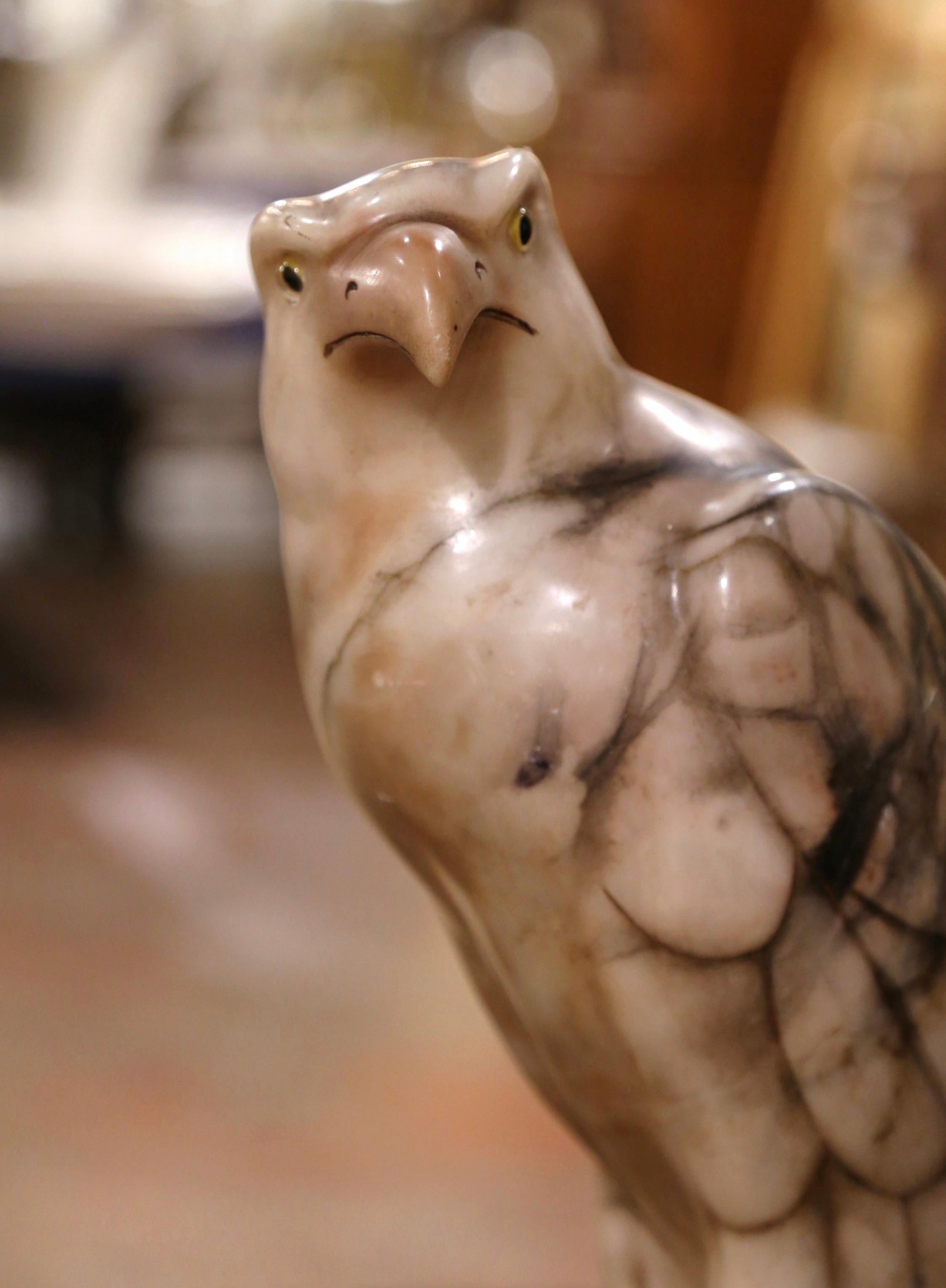 Hand-Carved 19th Century French Hand Carved Marble Eagle with Glass Eyes
