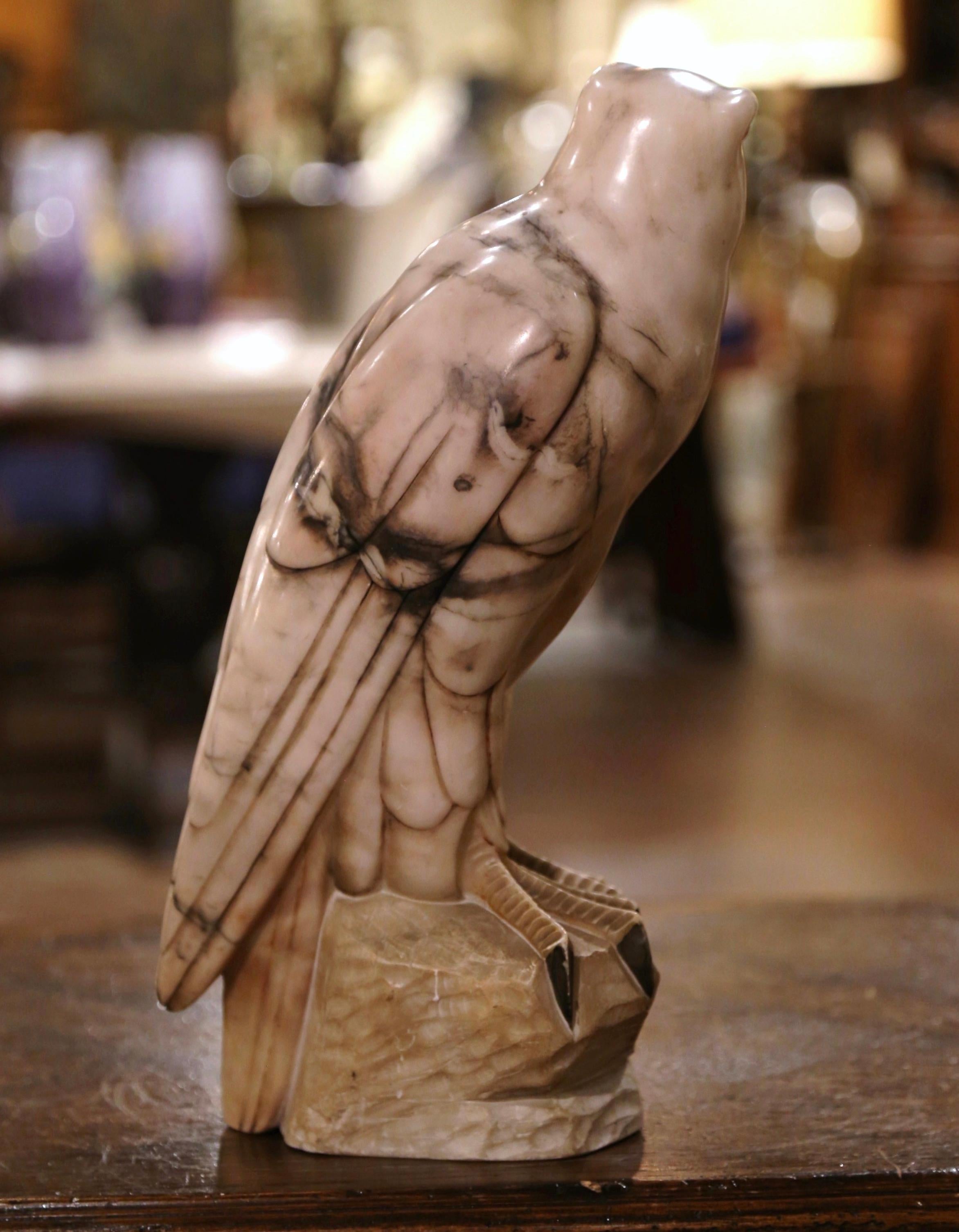 19th Century French Hand Carved Marble Eagle with Glass Eyes 2