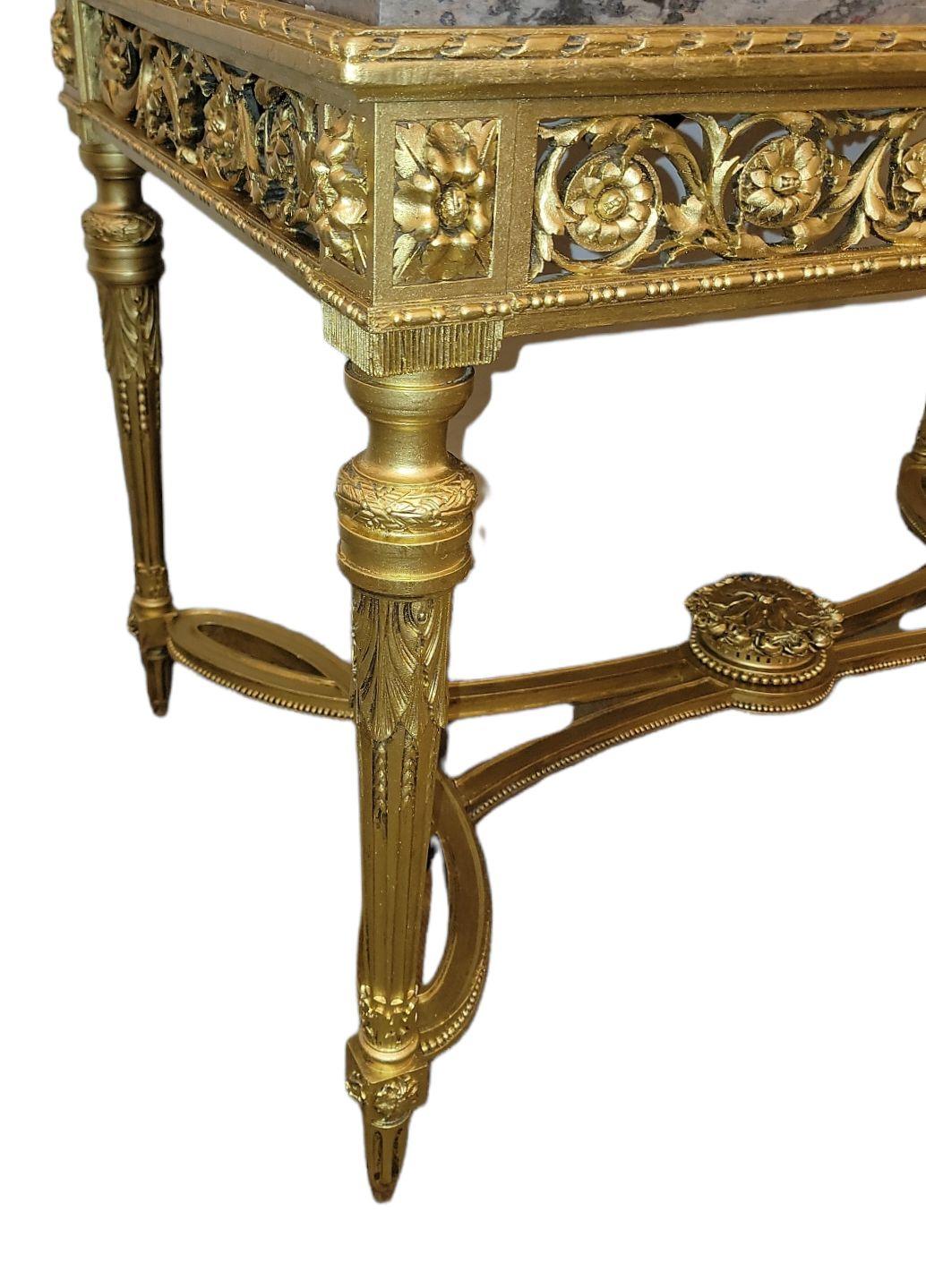 19th Century French Hand Carved Marble Top Center Table For Sale 2