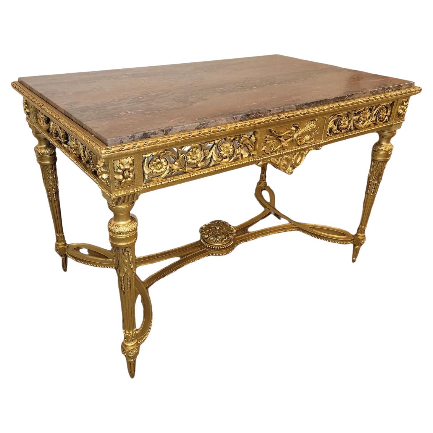 19th Century French Hand Carved Marble Top Center Table For Sale