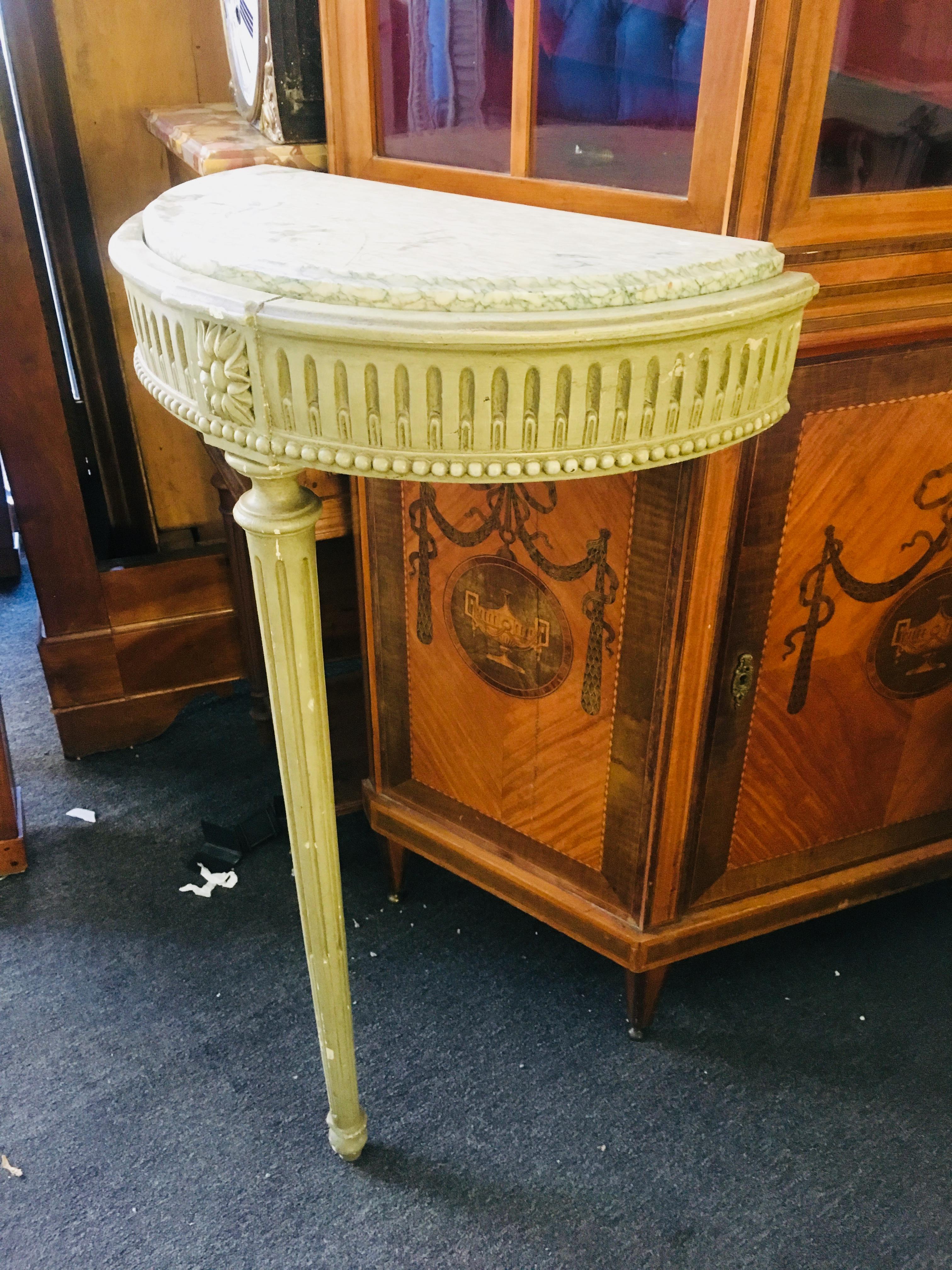 French marble top console with marble top in green in Louis XVI style, France, late 19th century.