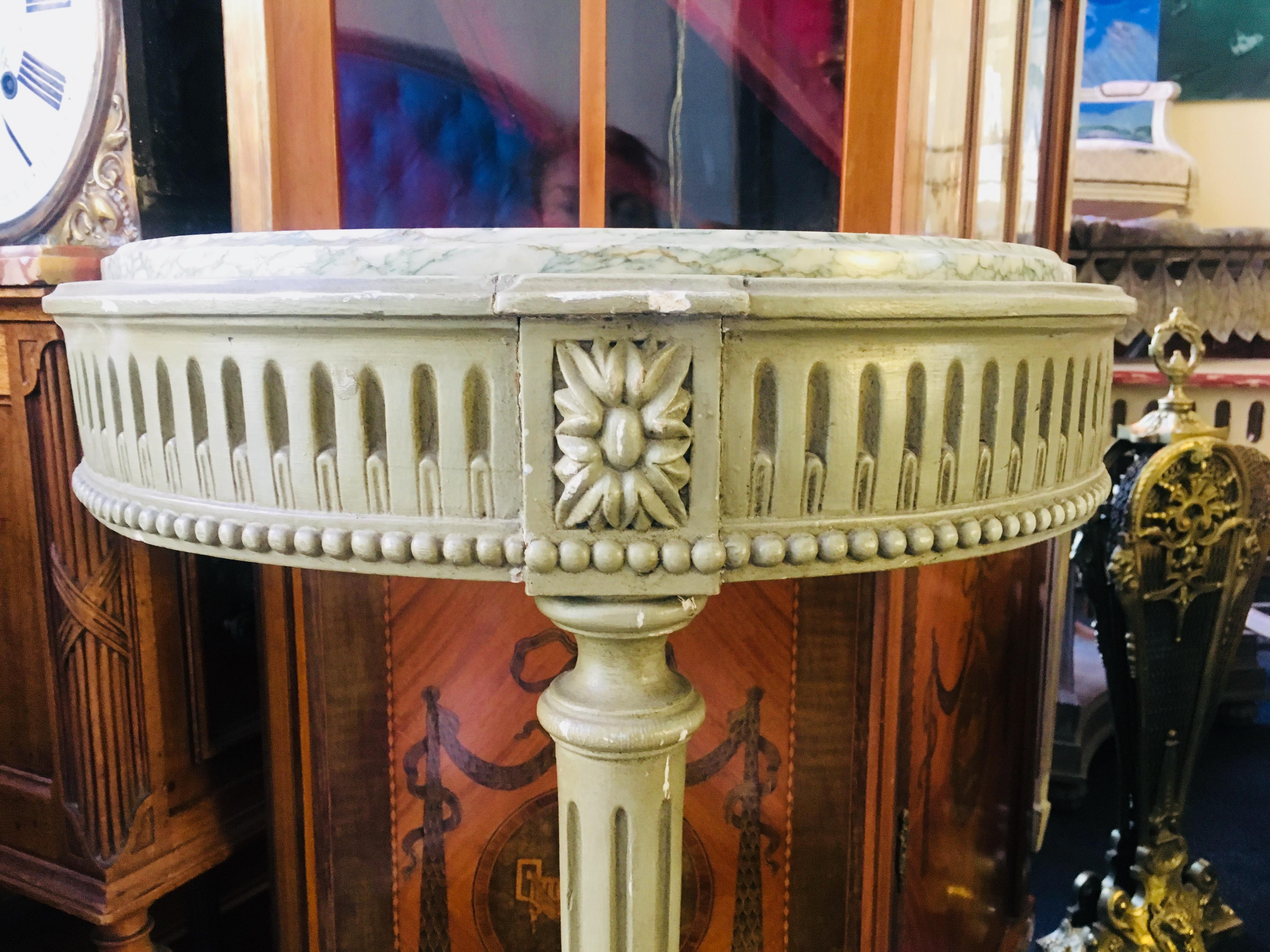 Louis XVI 19th Century French Hand Carved Marble-Top Console Raised on a Single Leg For Sale