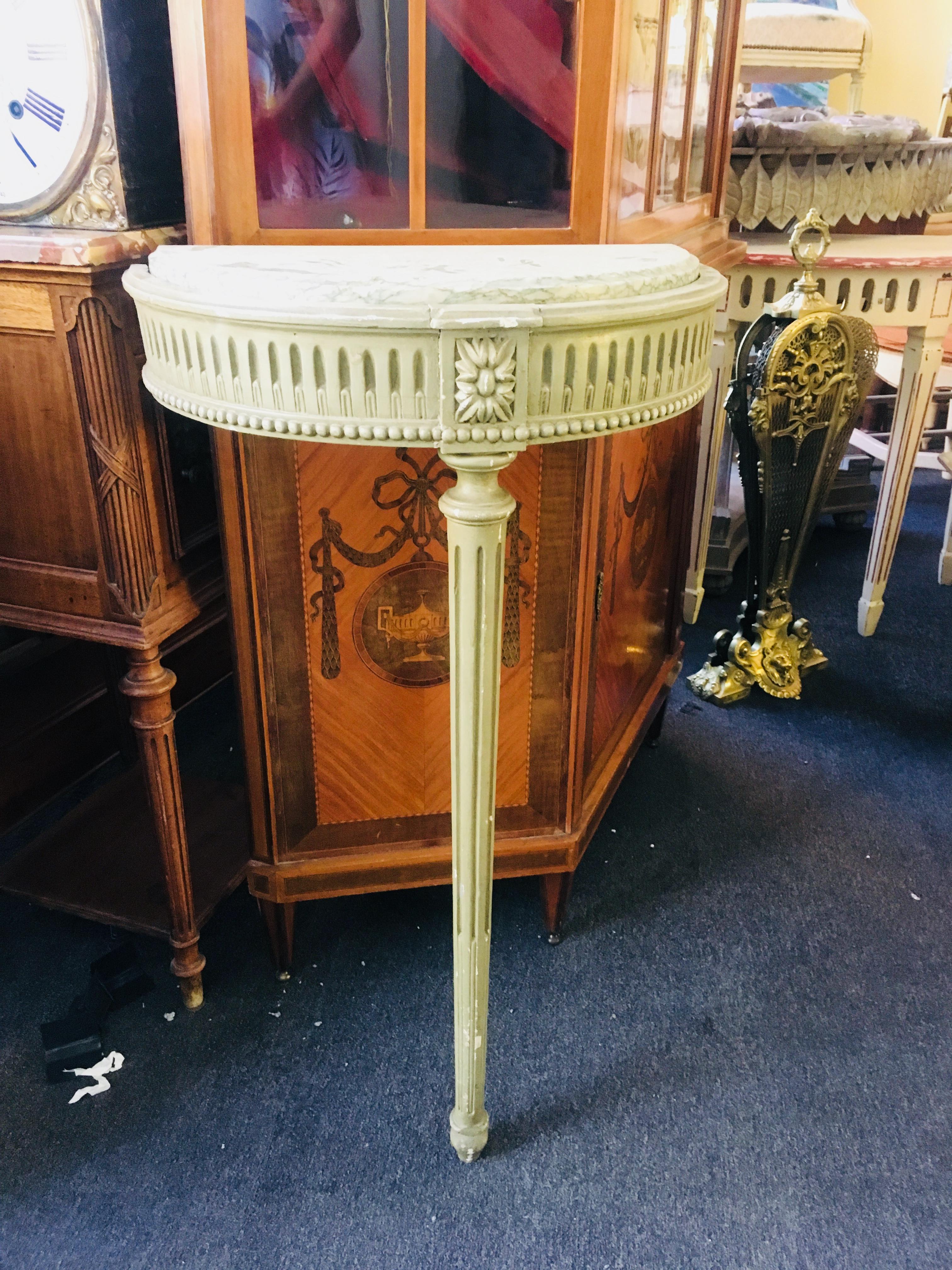 Hand-Carved 19th Century French Hand Carved Marble-Top Console Raised on a Single Leg For Sale