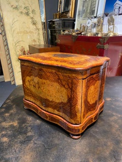 19th Century, French Hand Carved Marquetry Walnut Liquor Cellar