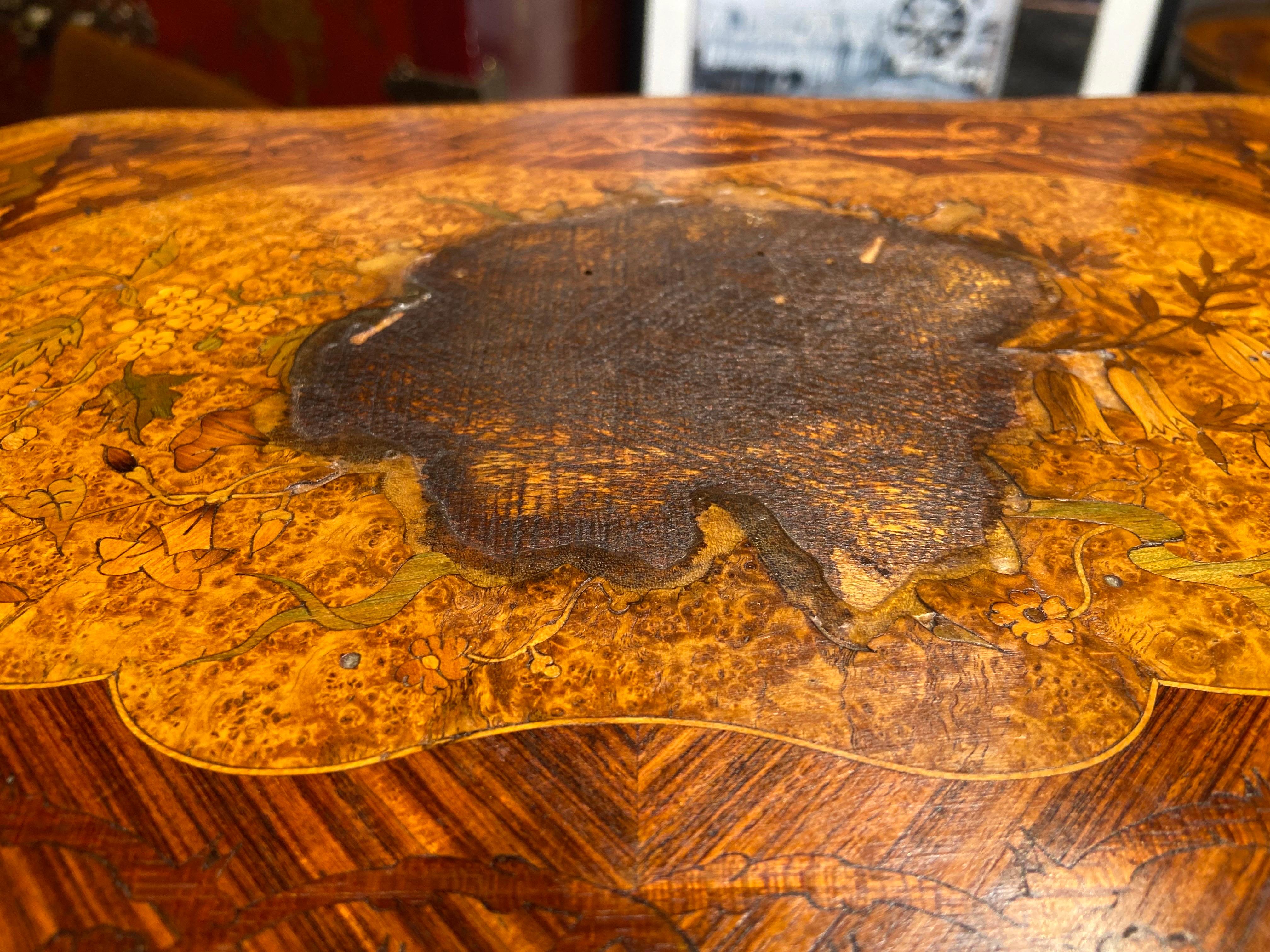 19th Century, French Hand Carved Marquetry Walnut Liquor Cellar For Sale 6