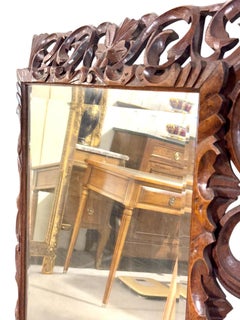 19th Century French Hand-Carved Oak Beveled Mirror