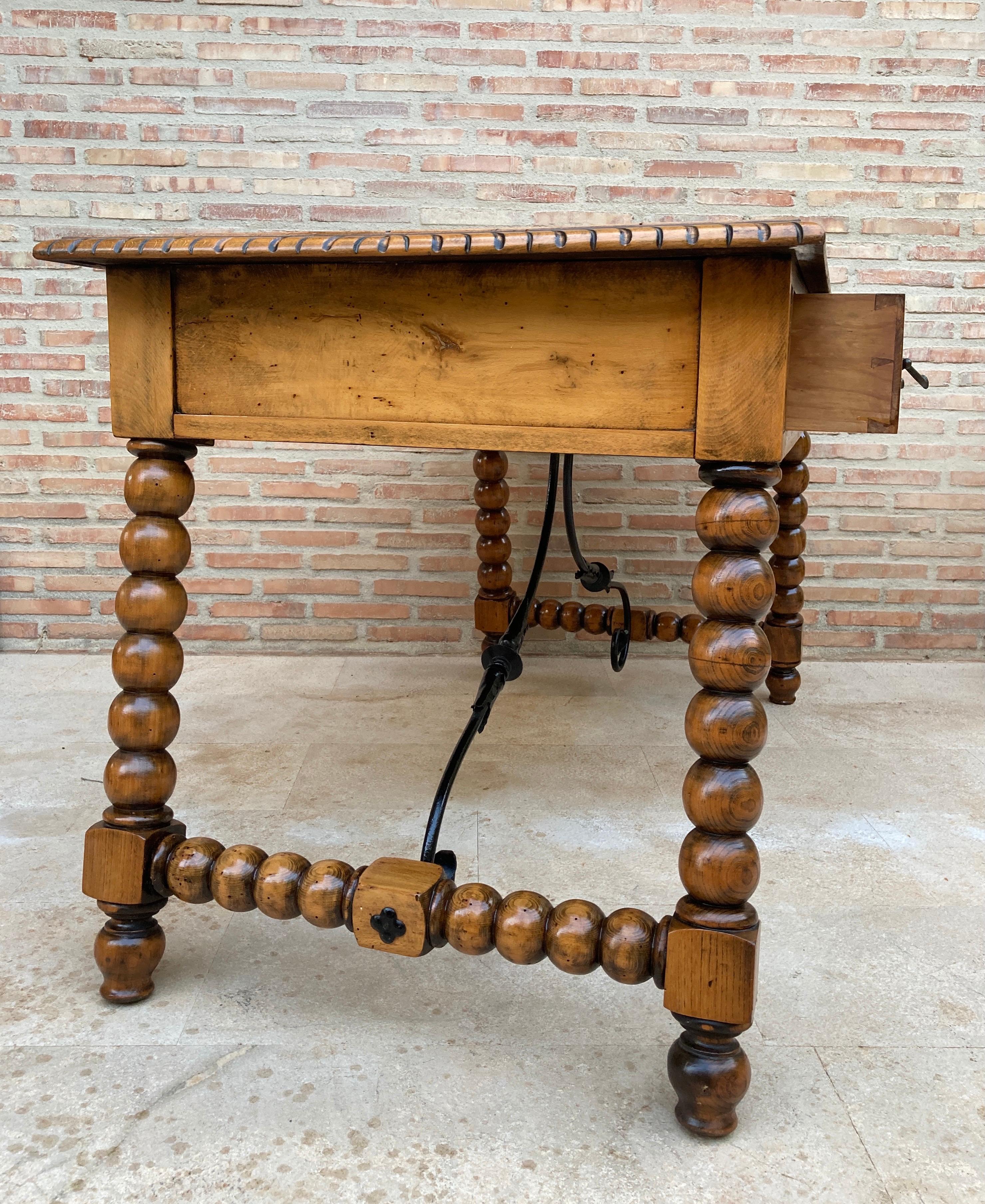 19th Century French Hand Carved Oak Desk with Iron Stretcher  For Sale 5