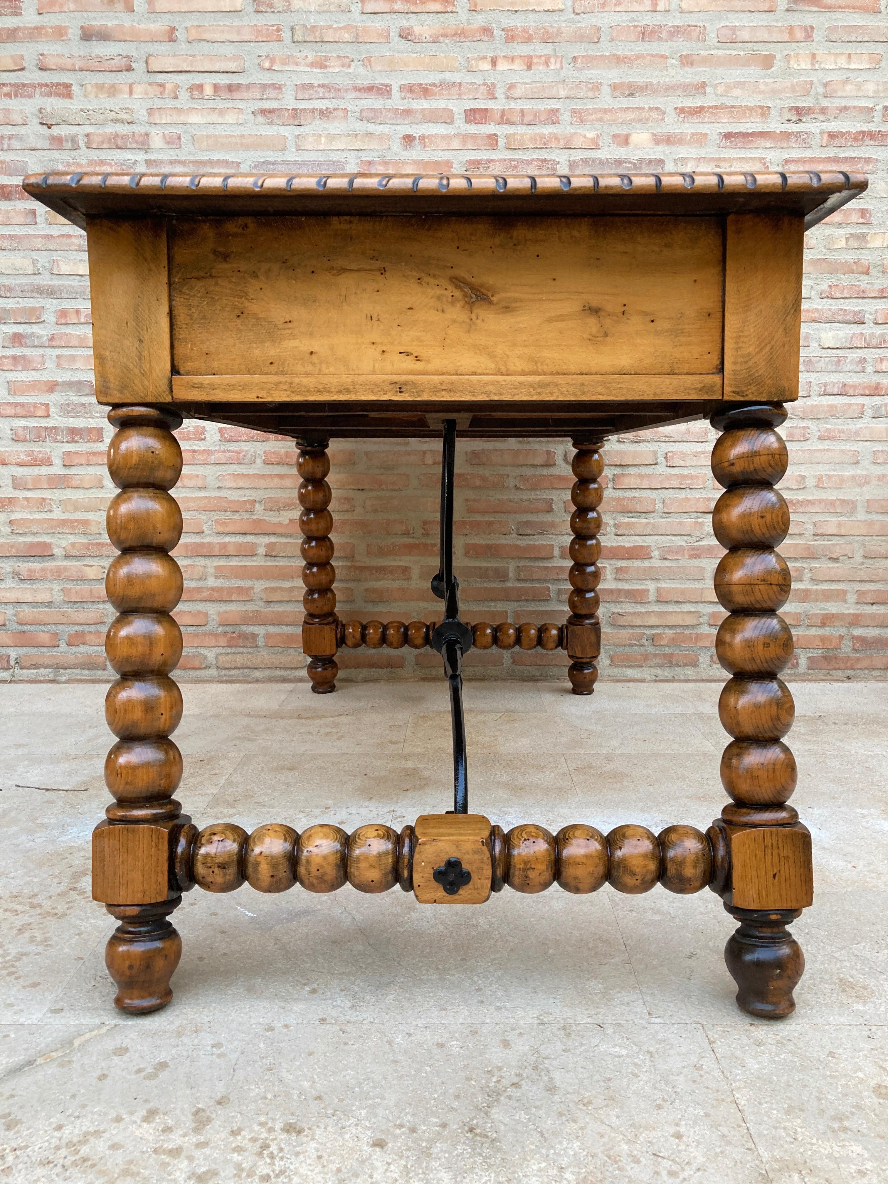 19th Century French Hand Carved Oak Desk with Iron Stretcher  For Sale 6