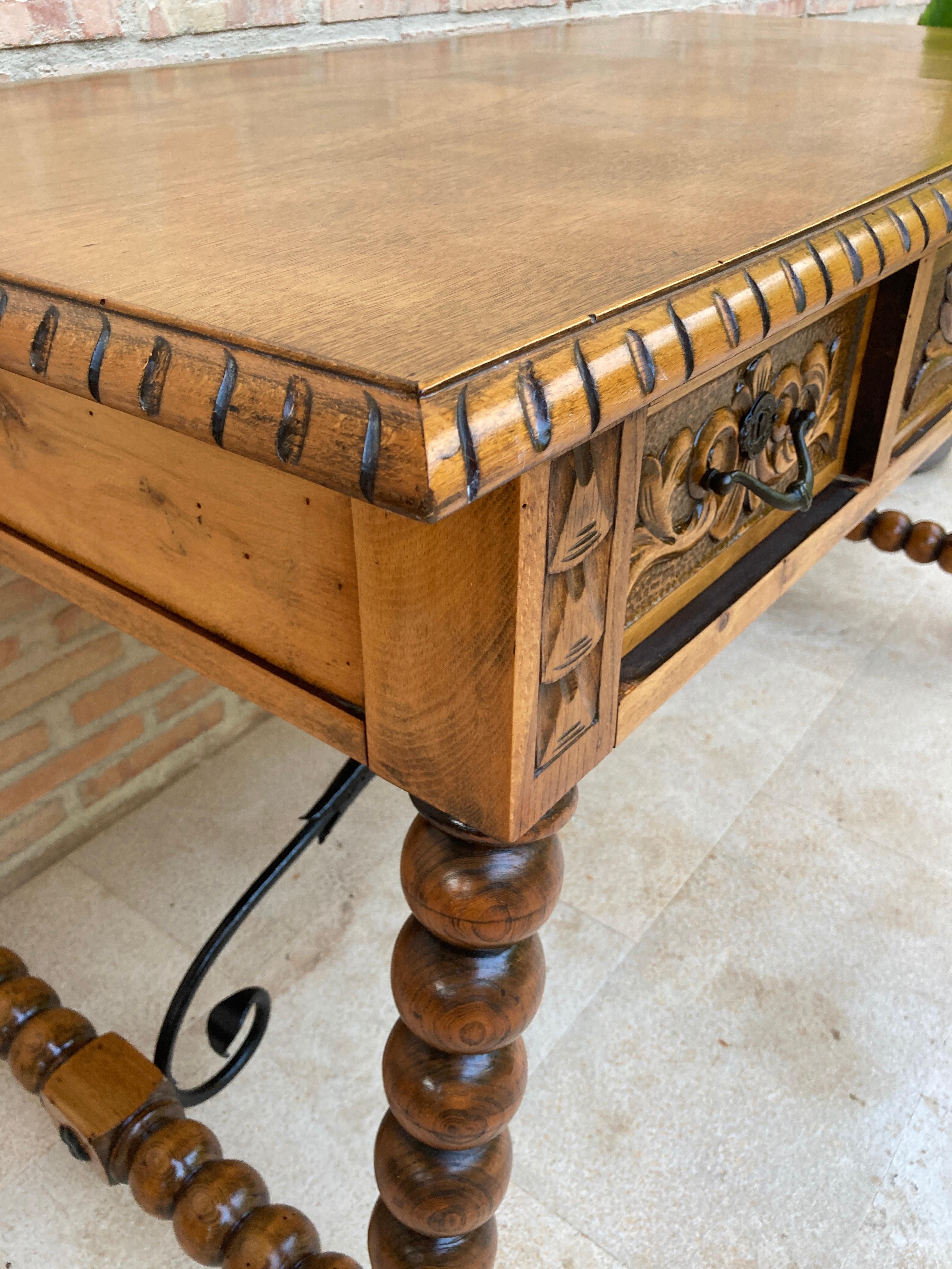 19th Century French Hand Carved Oak Desk with Iron Stretcher  For Sale 11