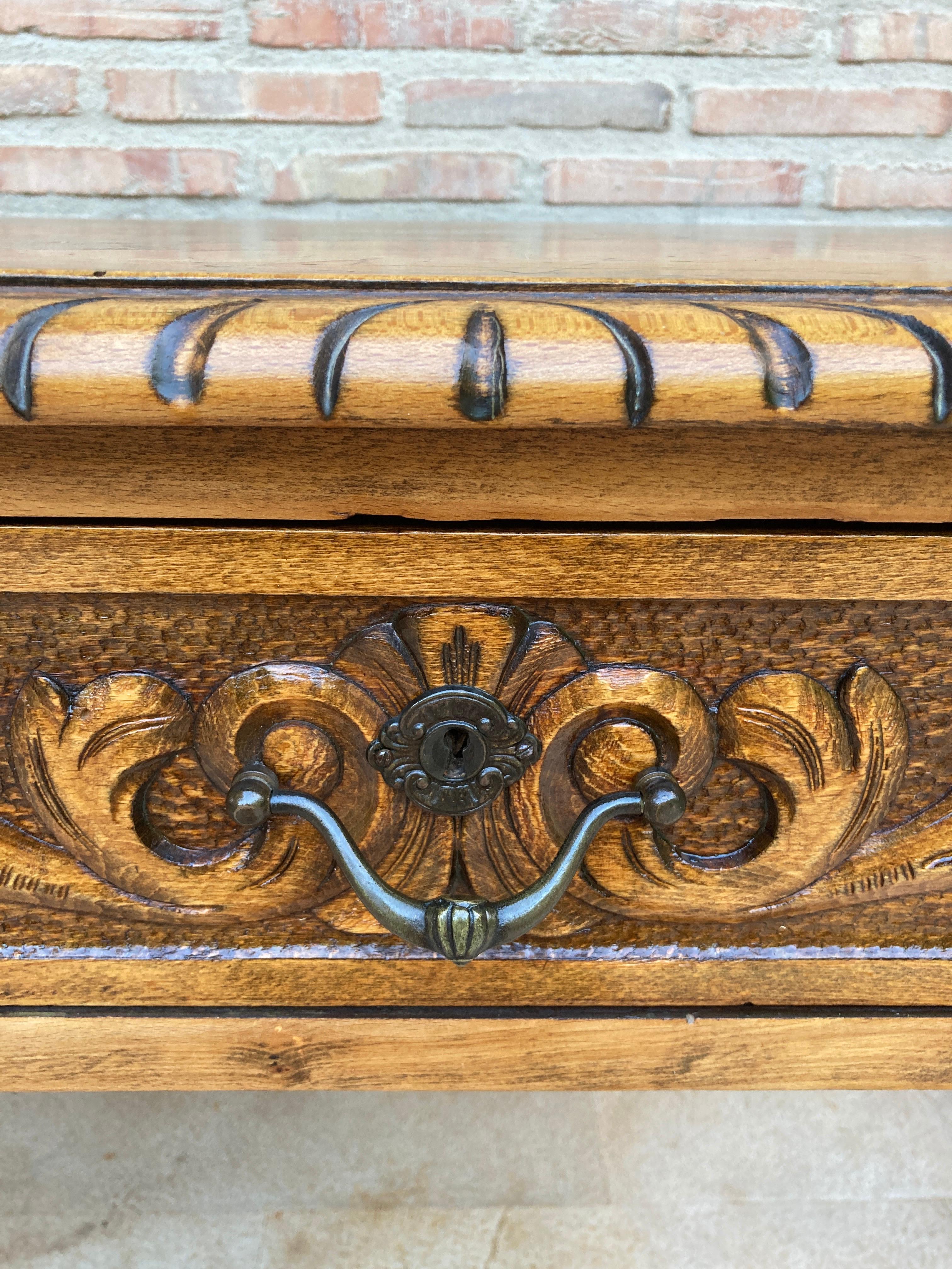 19th Century French Hand Carved Oak Desk with Iron Stretcher  For Sale 13