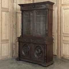 19th Century French Hand-Carved Oak Hunt-Style Bookcase ~ Bibliotheque