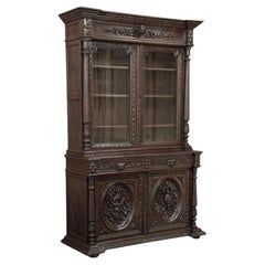 19th Century French Hand-Carved Oak Hunt-Style Bookcase ~ Bibliotheque