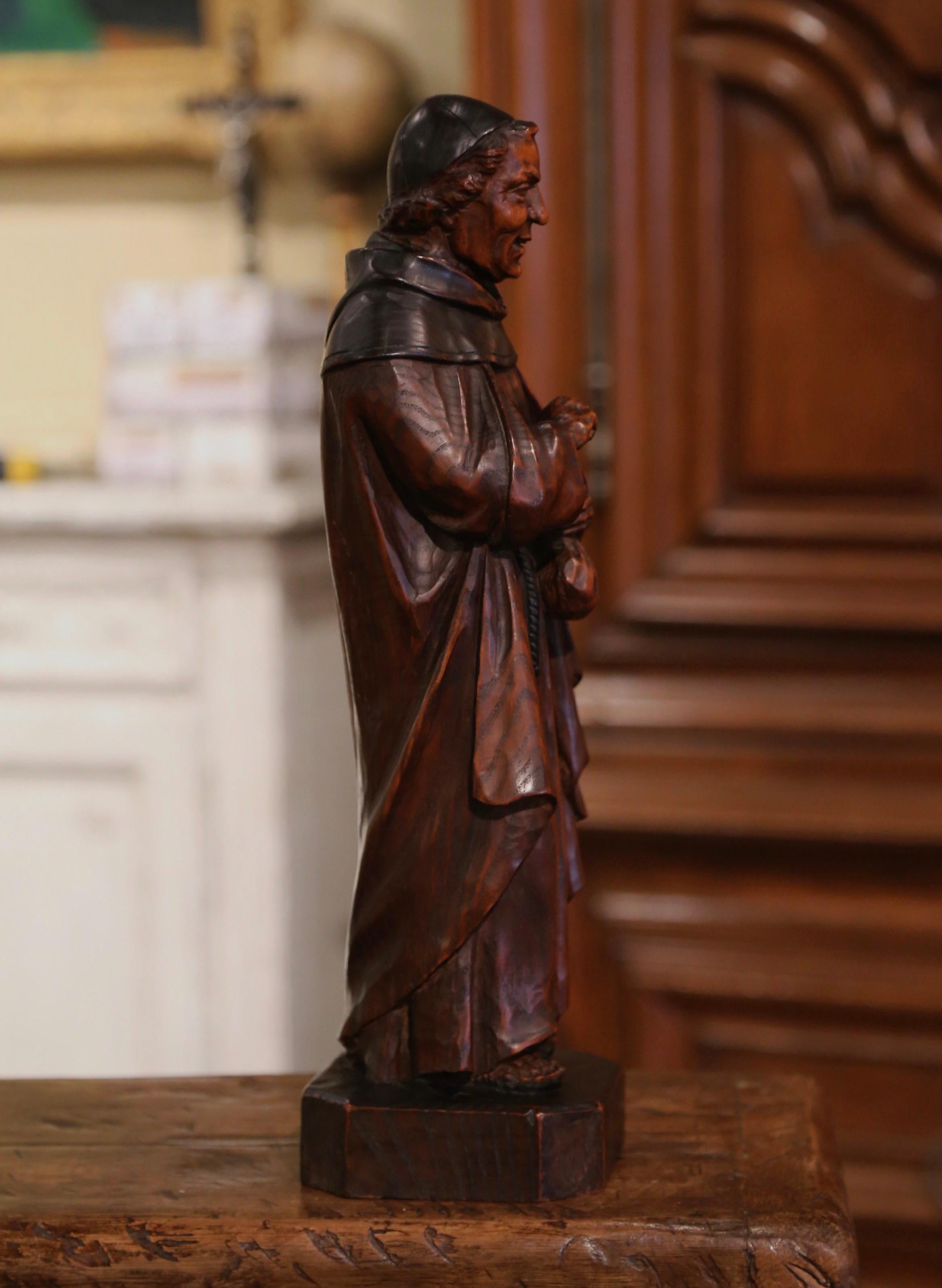 19th Century French Hand Carved Oak Monk Statue Signed J. Sabater 1