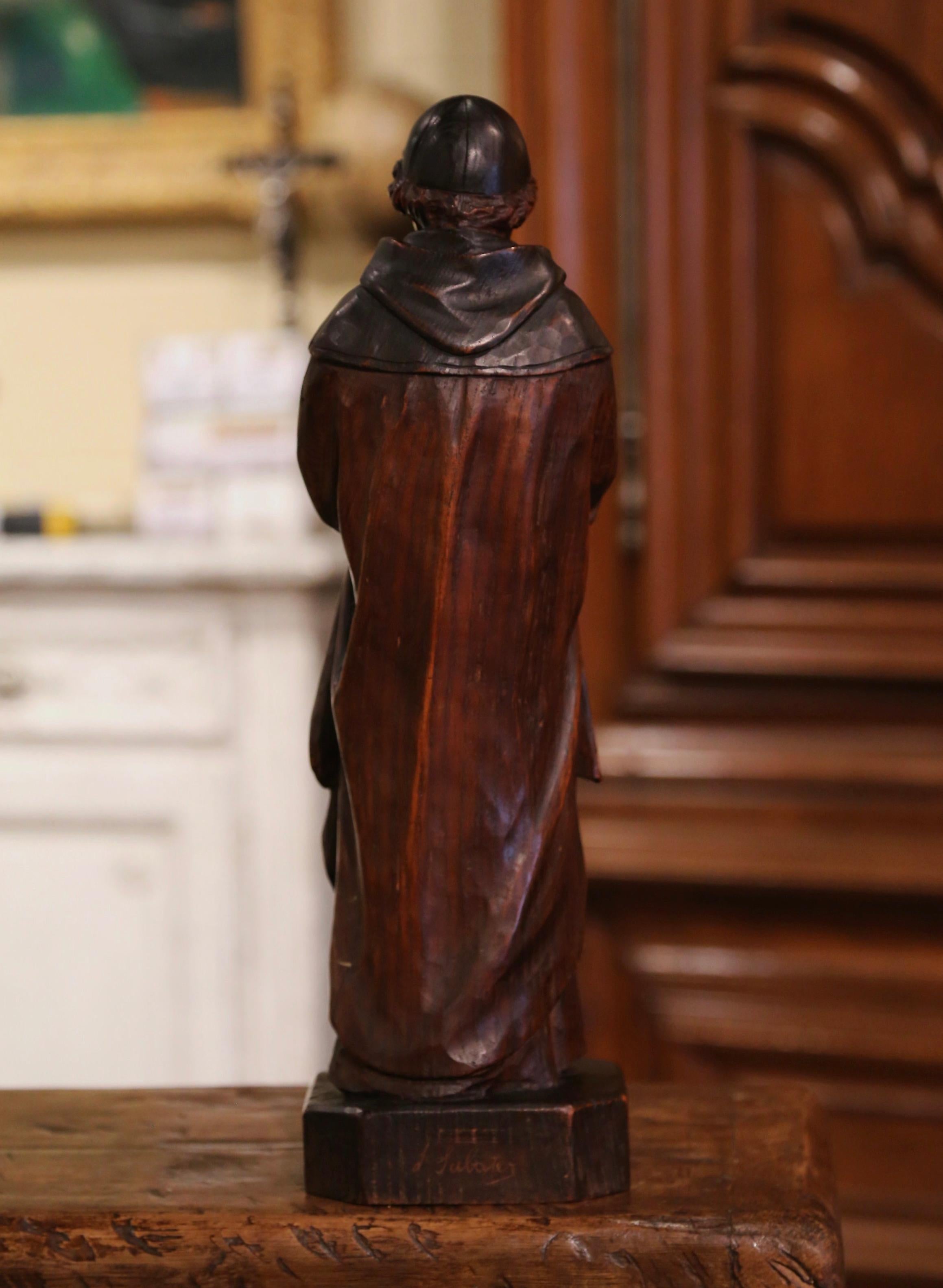 19th Century French Hand Carved Oak Monk Statue Signed J. Sabater 2