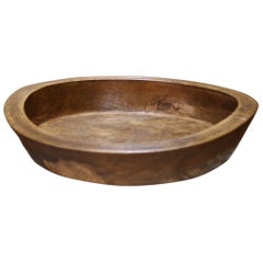 19th Century French Hand-Carved Patinated Elm Dough Bowl or Fruit Basket