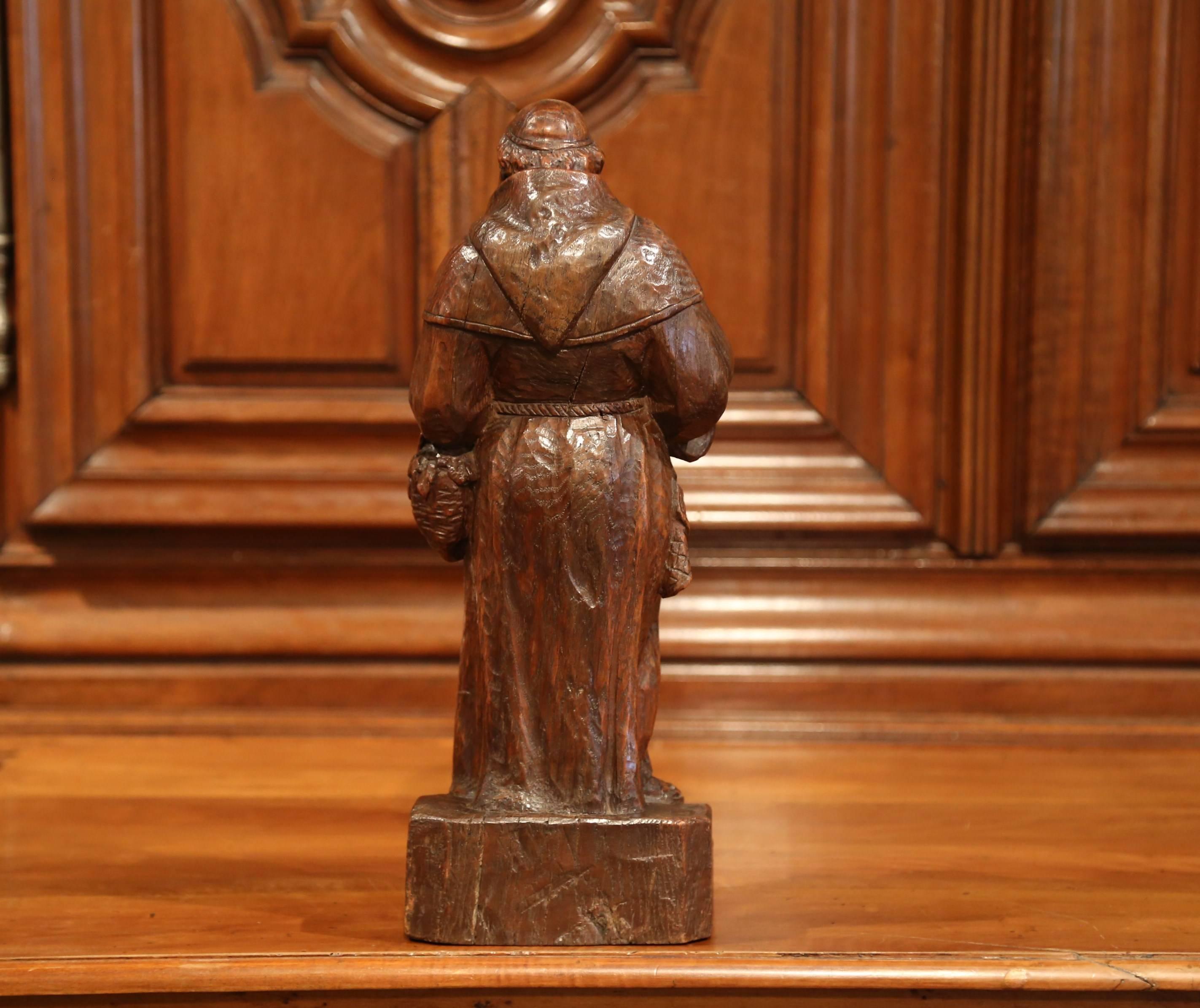 19th Century French Hand Carved Patinated Elm Monk Sculpture For Sale 1
