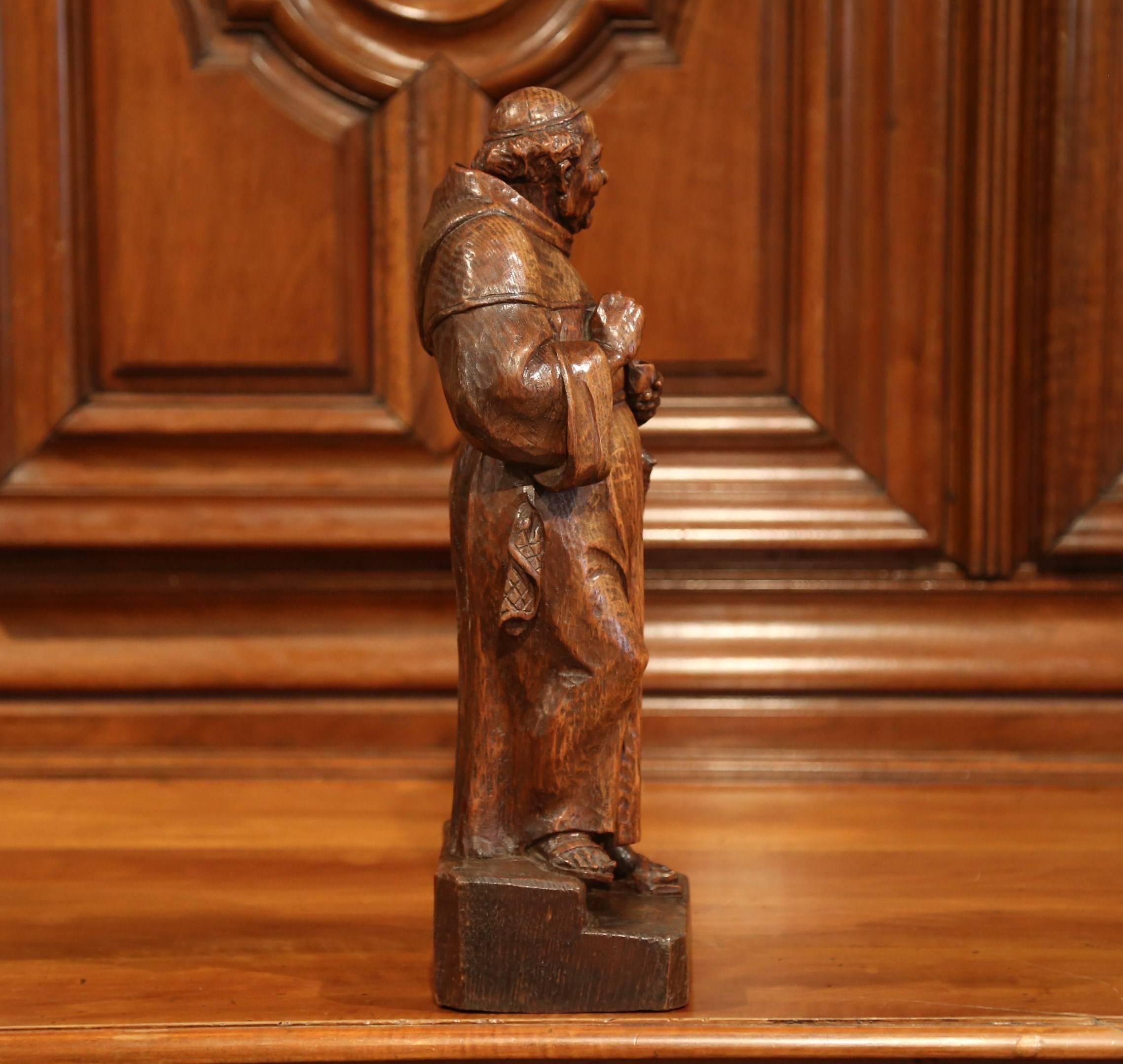 19th Century French Hand Carved Patinated Elm Monk Sculpture For Sale 2