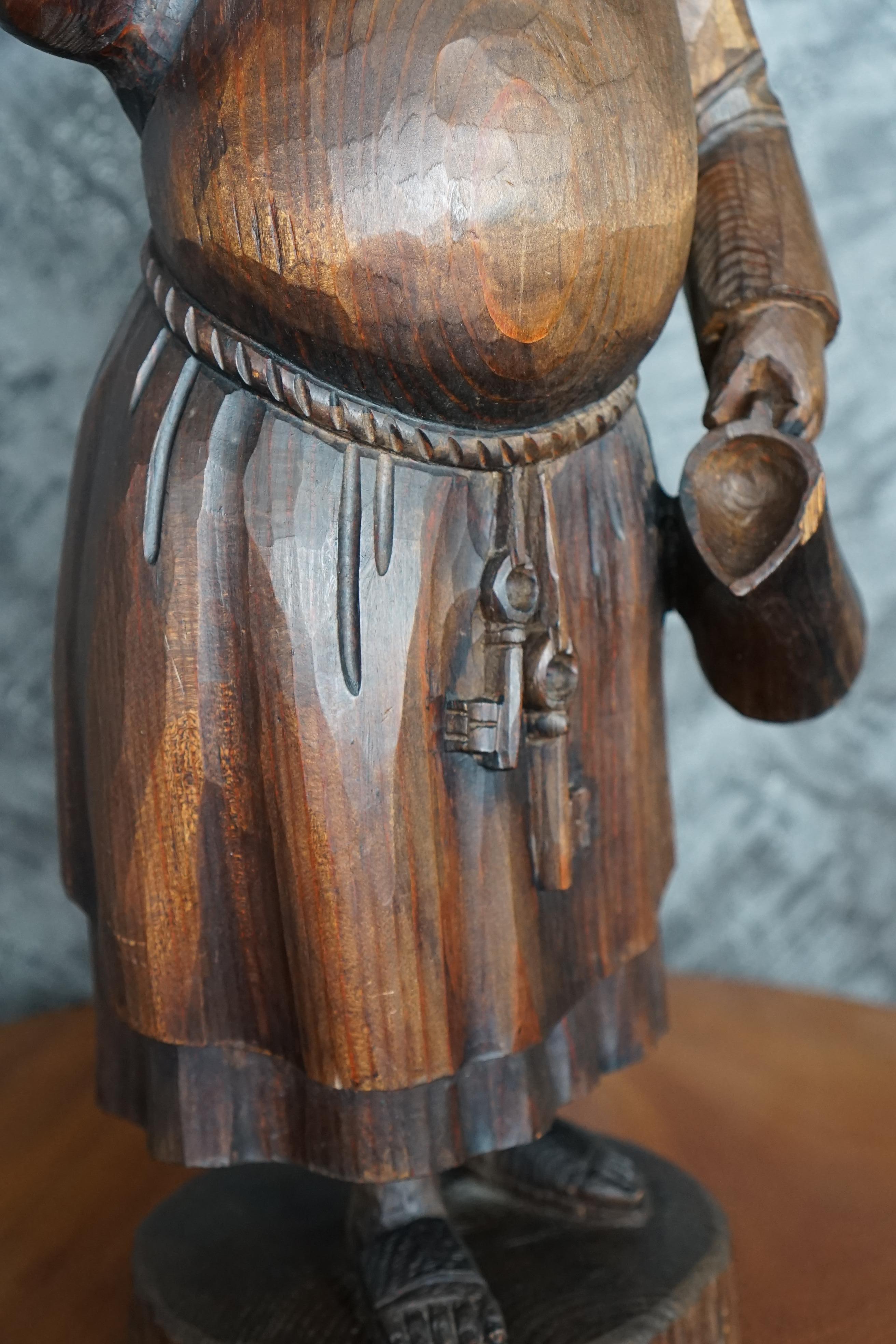 Hand-Carved 19th Century French Hand Carved Pine Drinking Monk Statue For Sale