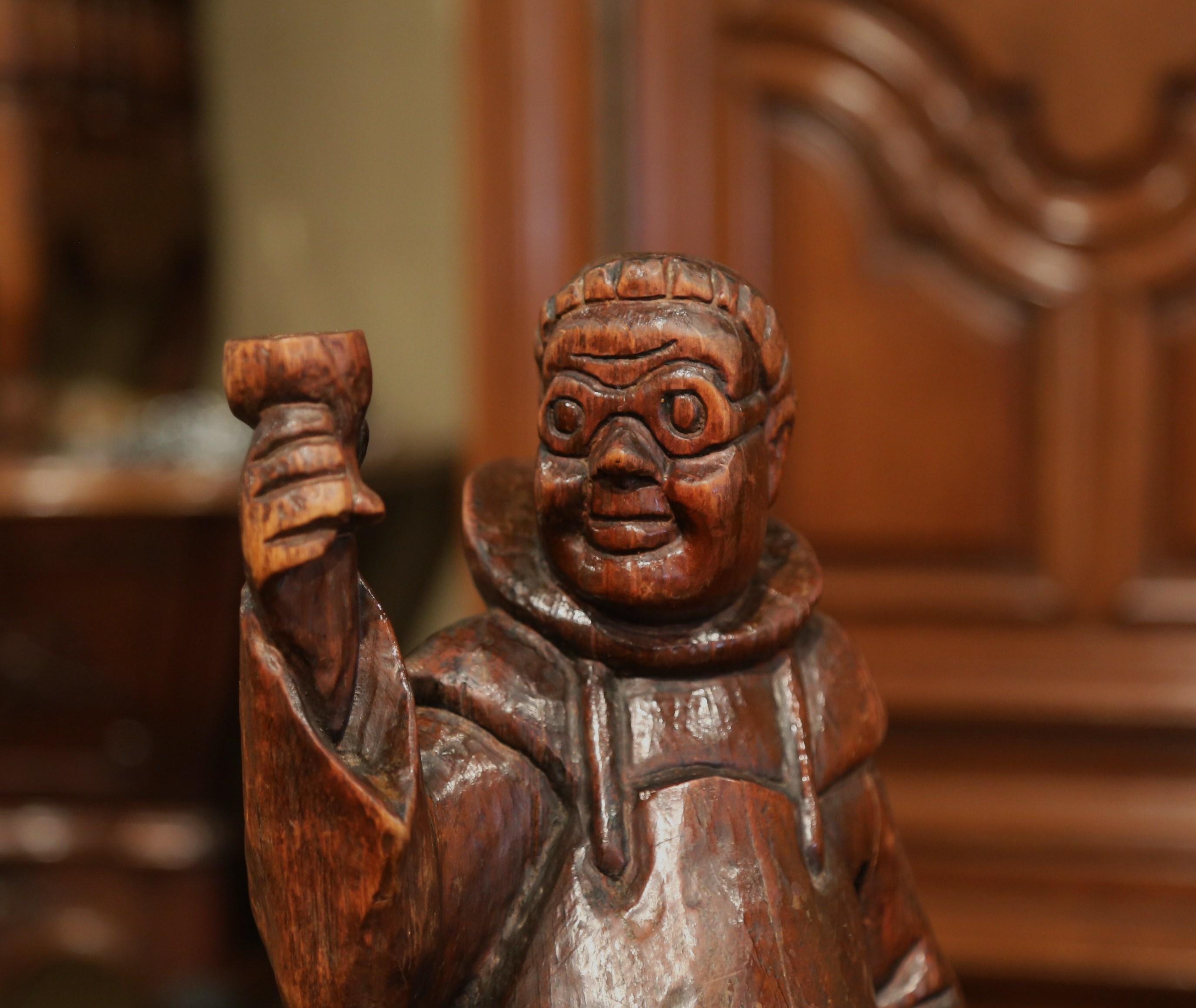 19th Century French Hand Carved Pine Drinking Monk Statue 2