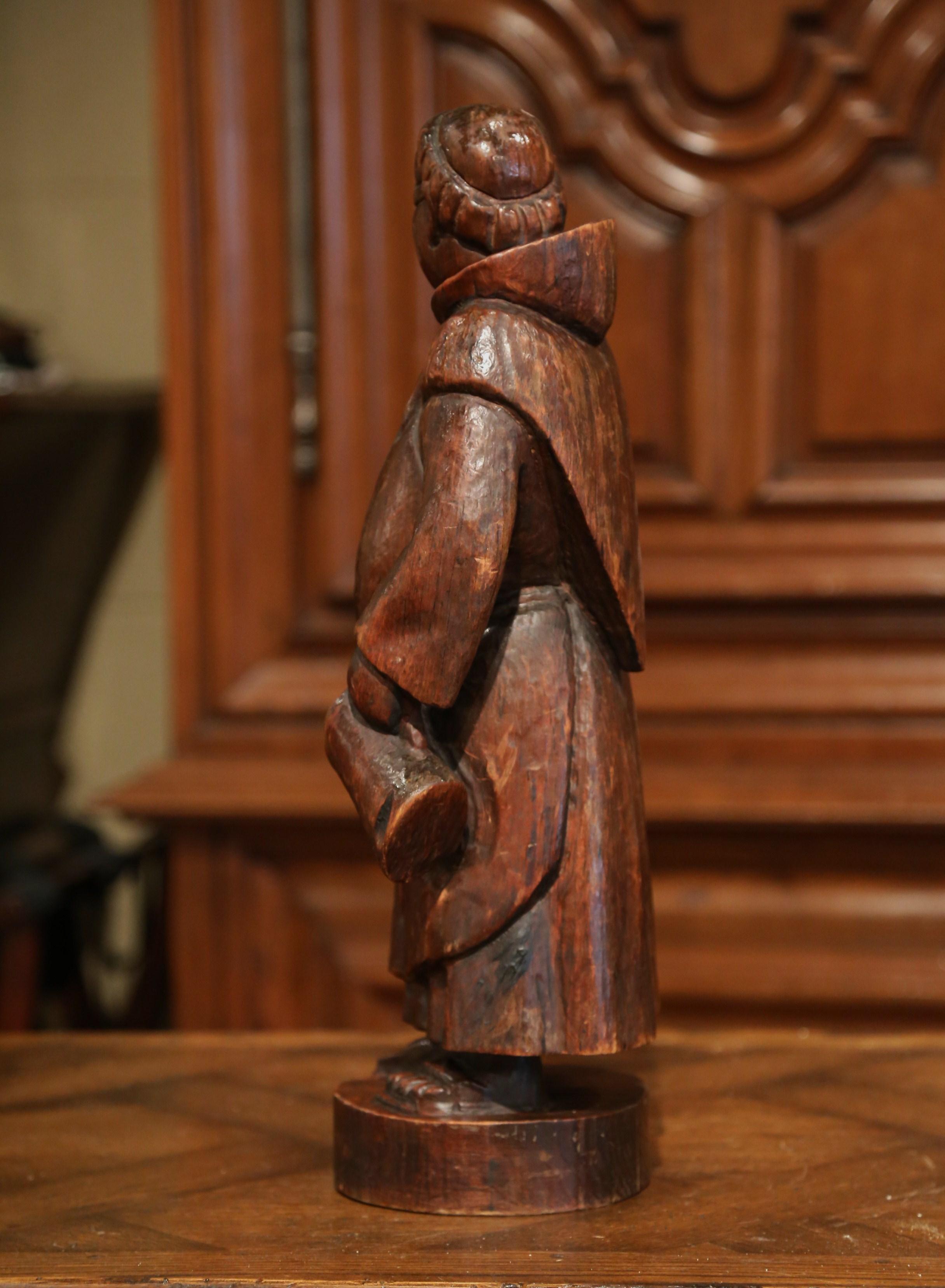 19th Century French Hand Carved Pine Drinking Monk Statue 3