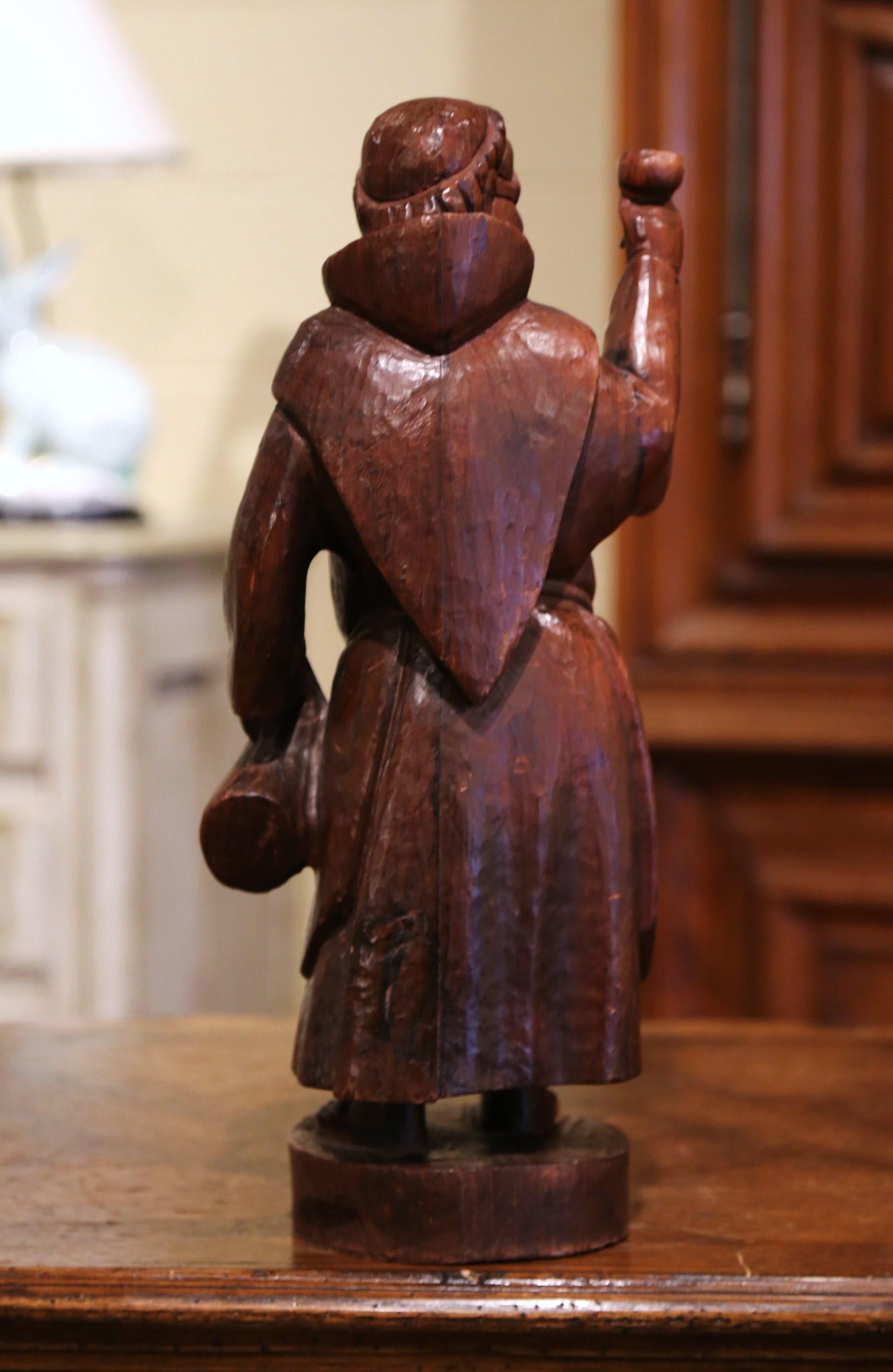 19th Century French Hand Carved Pine Drinking Monk Statue In Excellent Condition In Dallas, TX
