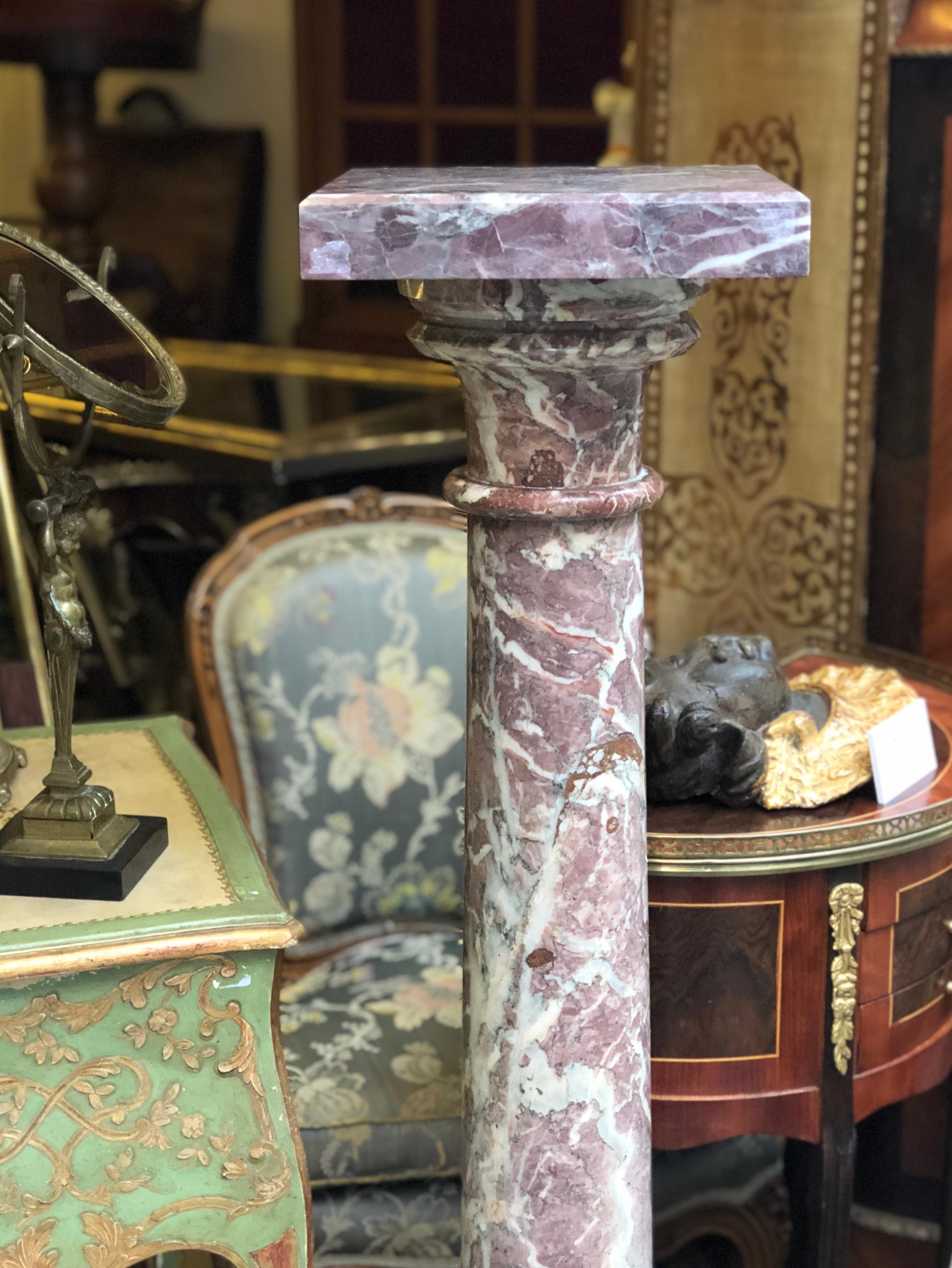 19th Century French Hand Carved Red Marble Column Pedestal, Napoleon III Style In Good Condition In Sofia, BG