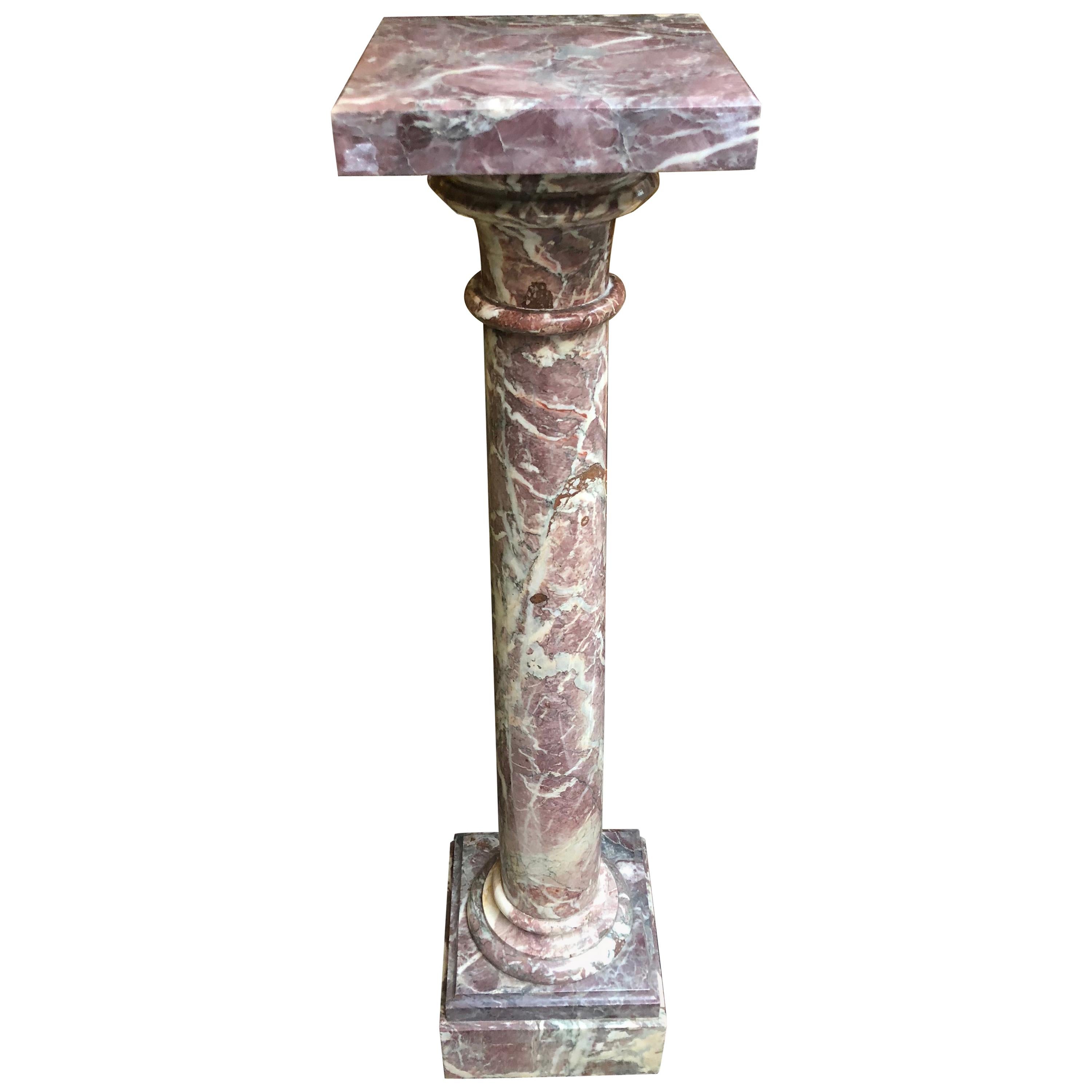 19th Century French Hand Carved Red Marble Column Pedestal, Napoleon III Style