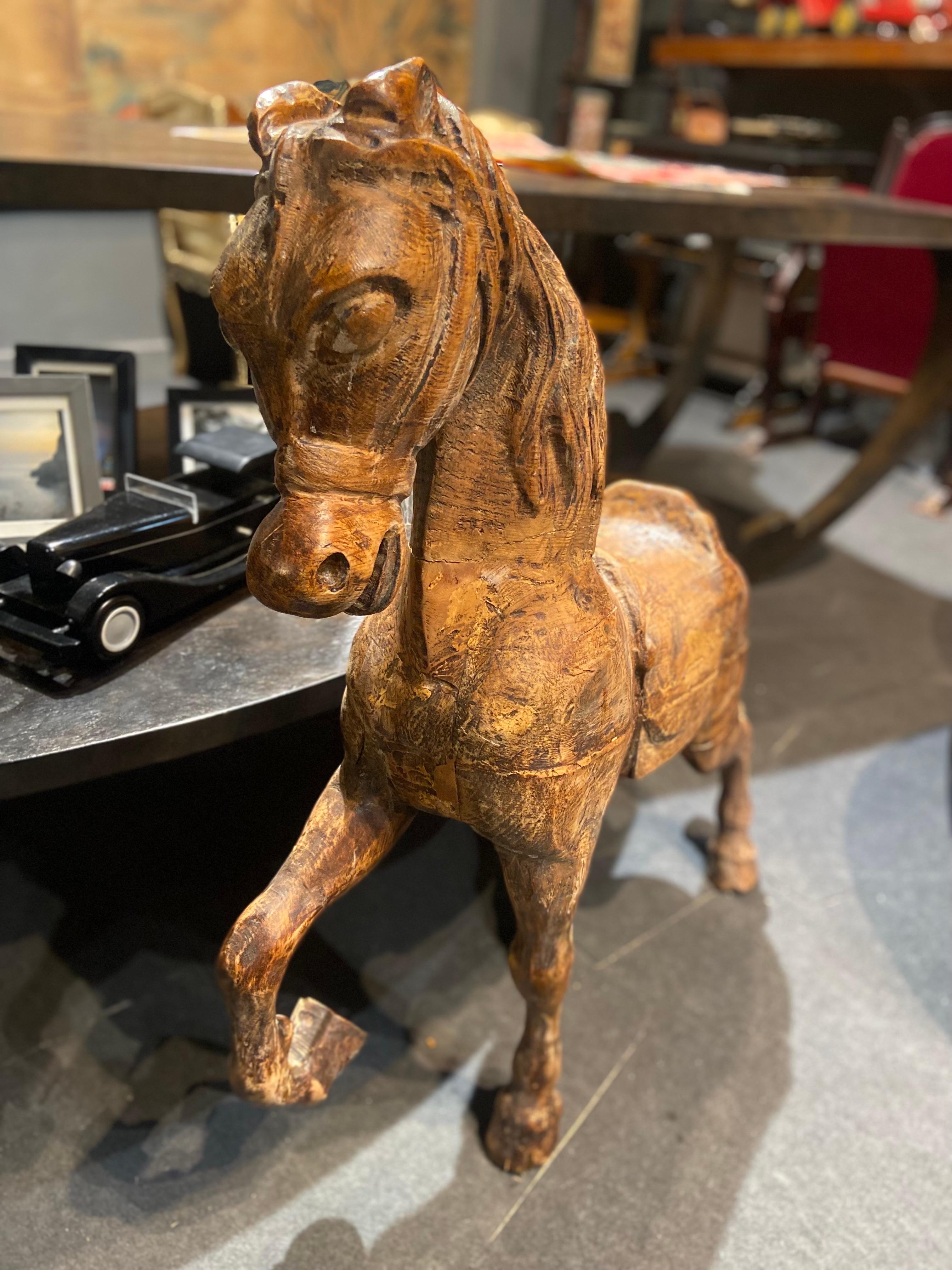 Hand-Carved 19th Century, French Hand Carved Small Carousel Horse, circa 1880