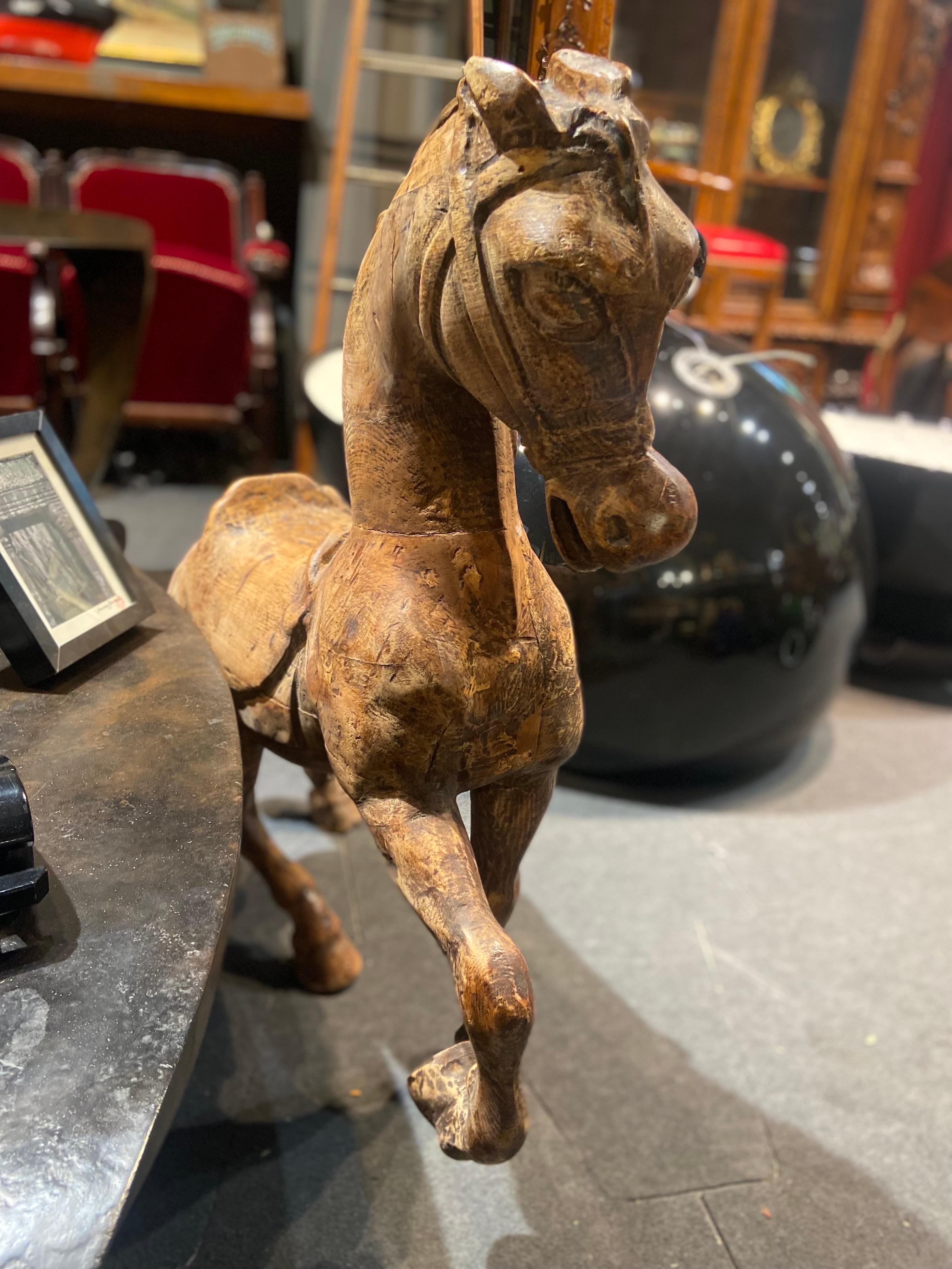 19th Century, French Hand Carved Small Carousel Horse, circa 1880 In Good Condition In Sofia, BG