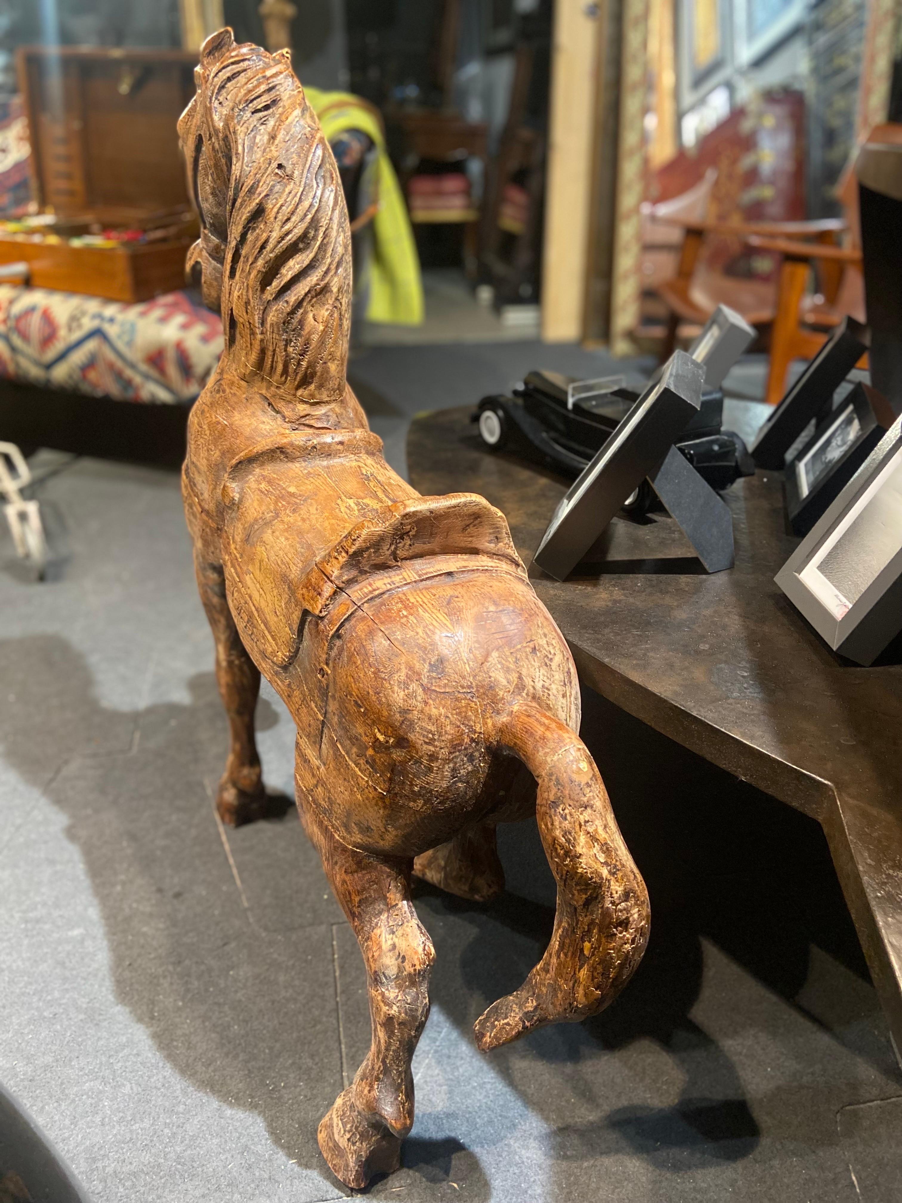 Wood 19th Century, French Hand Carved Small Carousel Horse, circa 1880