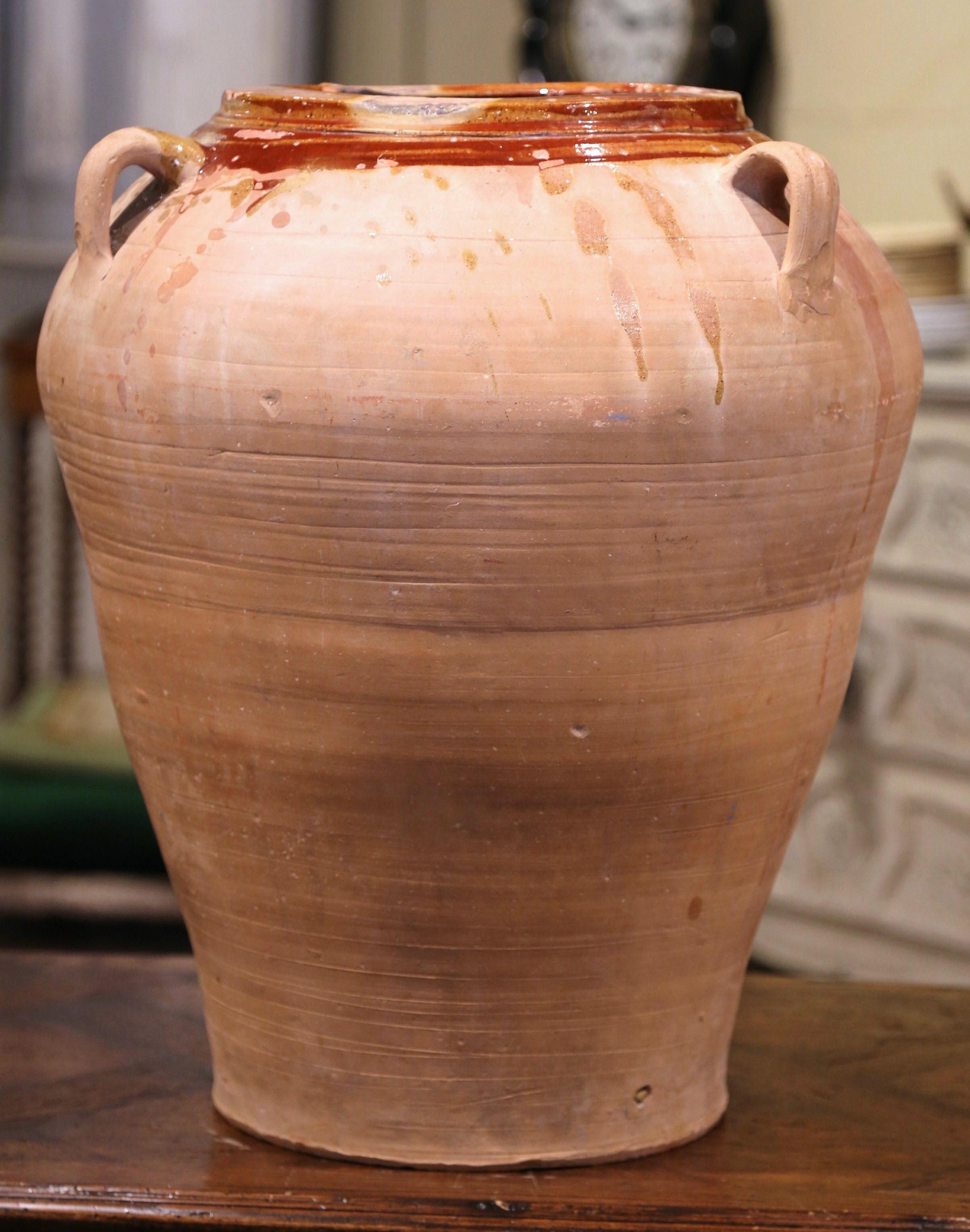 Patinated 19th Century French Hand Carved Terracotta Olive Oil Jar from Provence