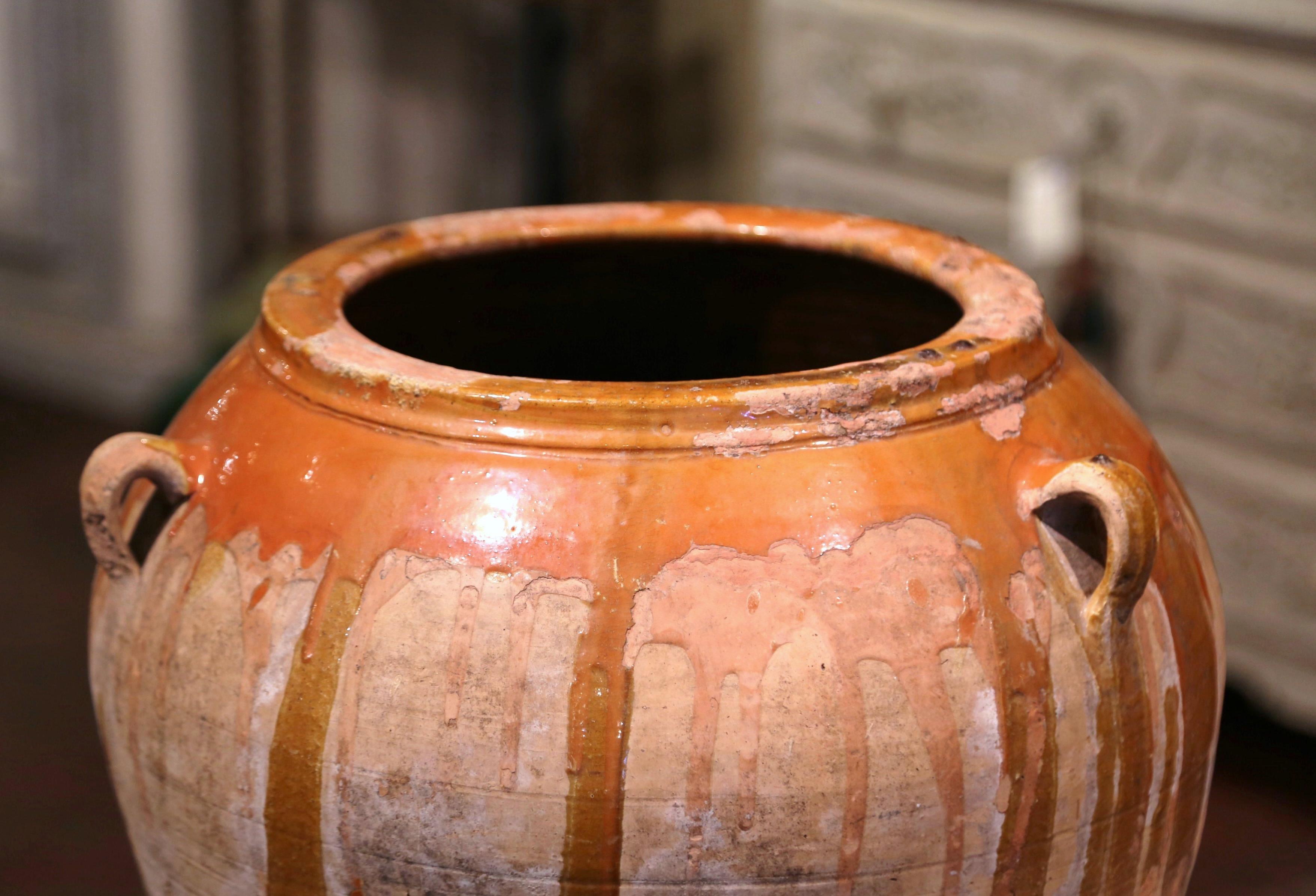 Patinated 19th Century French Hand Carved Terracotta Olive Oil Jar from Provence