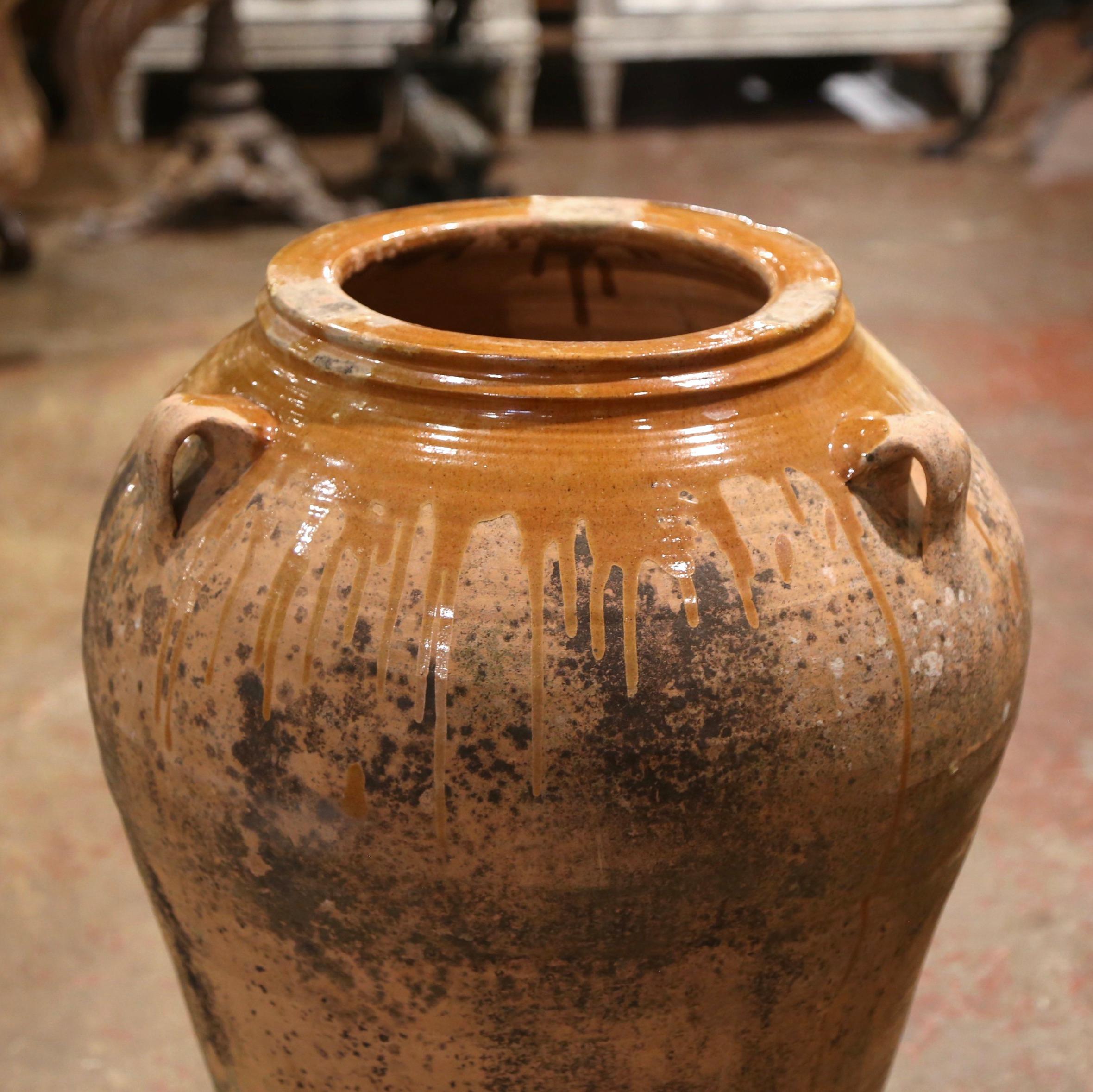 Patinated 19th Century French Hand Carved Terracotta Olive Oil Jar from Provence