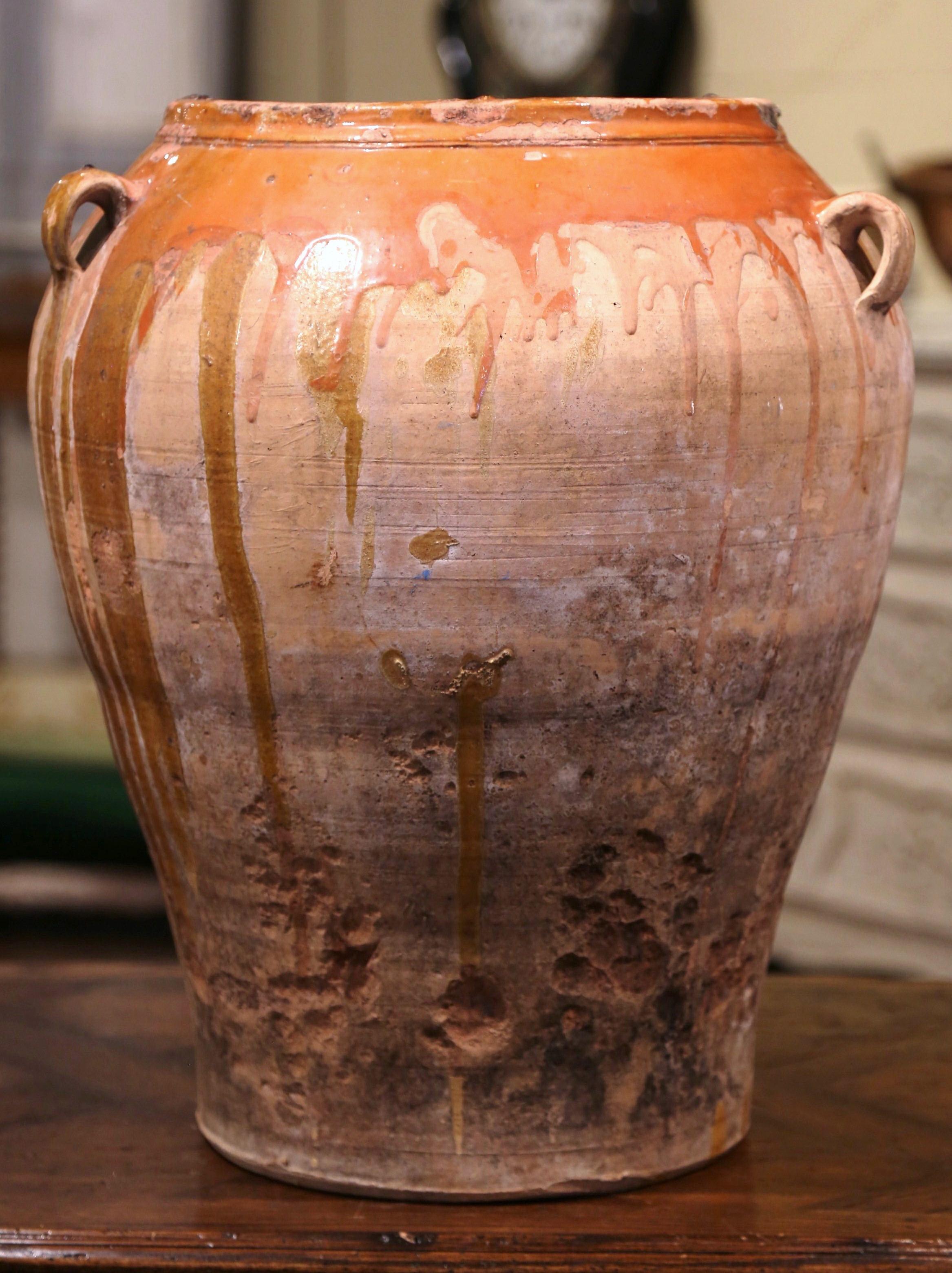 19th Century French Hand Carved Terracotta Olive Oil Jar from Provence In Excellent Condition In Dallas, TX