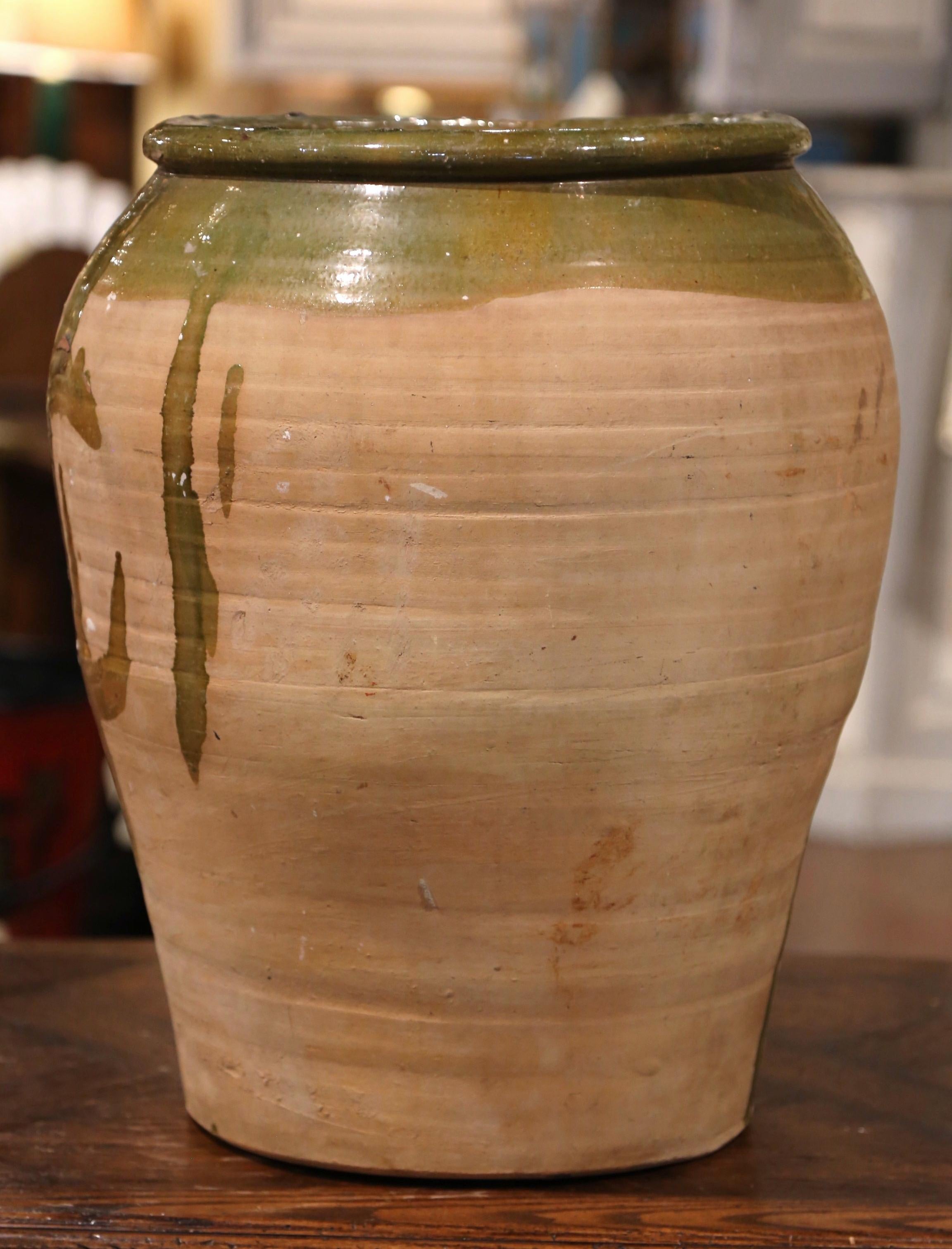 19th Century French Hand Carved Terracotta Olive Oil Jar from Provence In Excellent Condition In Dallas, TX