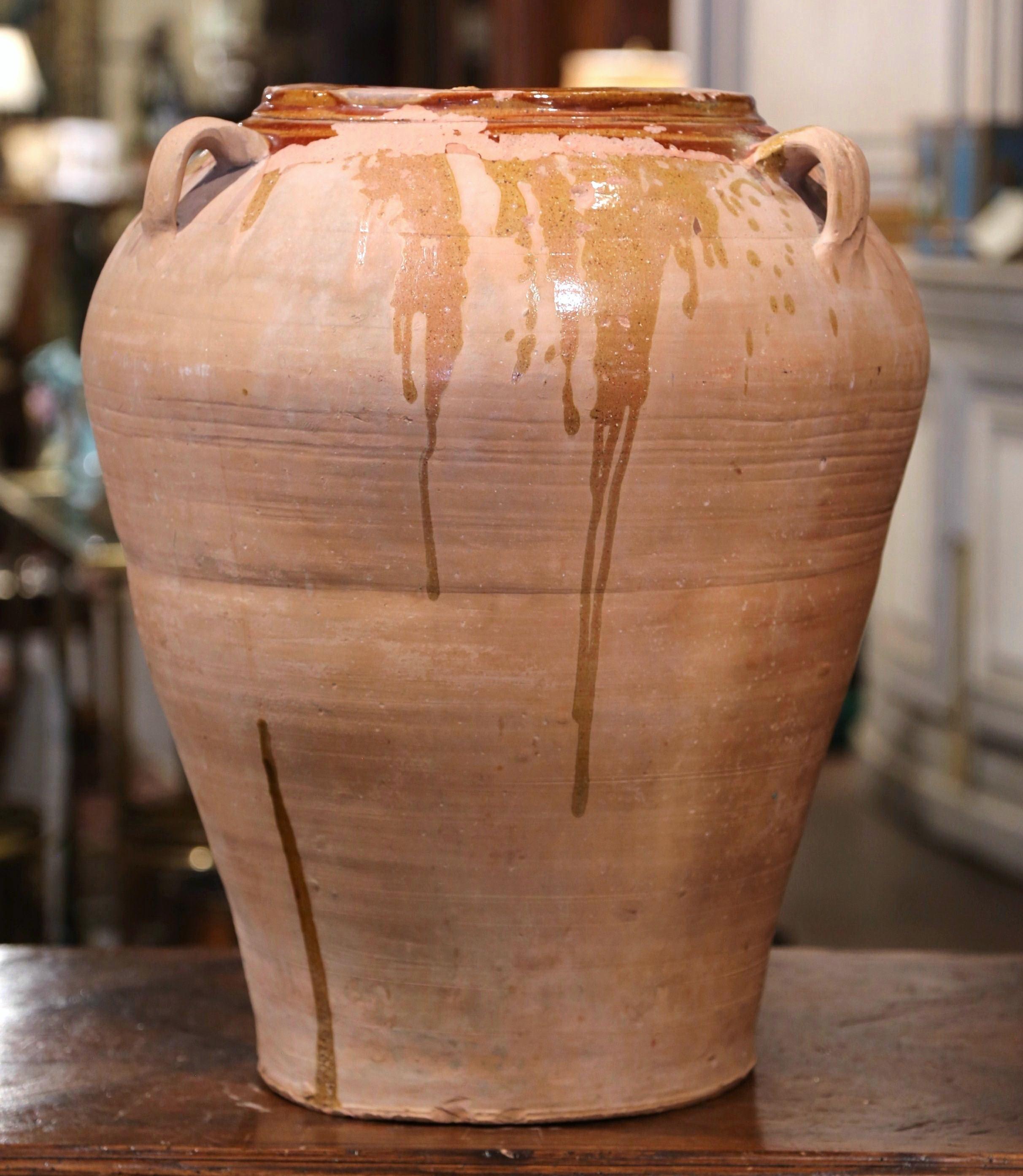 Earthenware 19th Century French Hand Carved Terracotta Olive Oil Jar from Provence