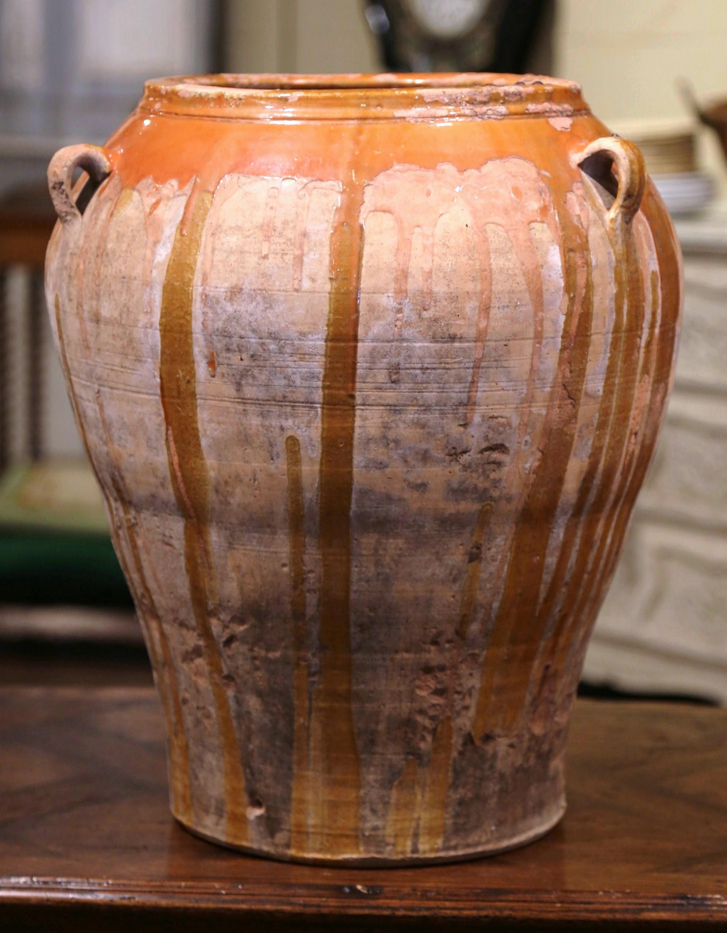 Earthenware 19th Century French Hand Carved Terracotta Olive Oil Jar from Provence