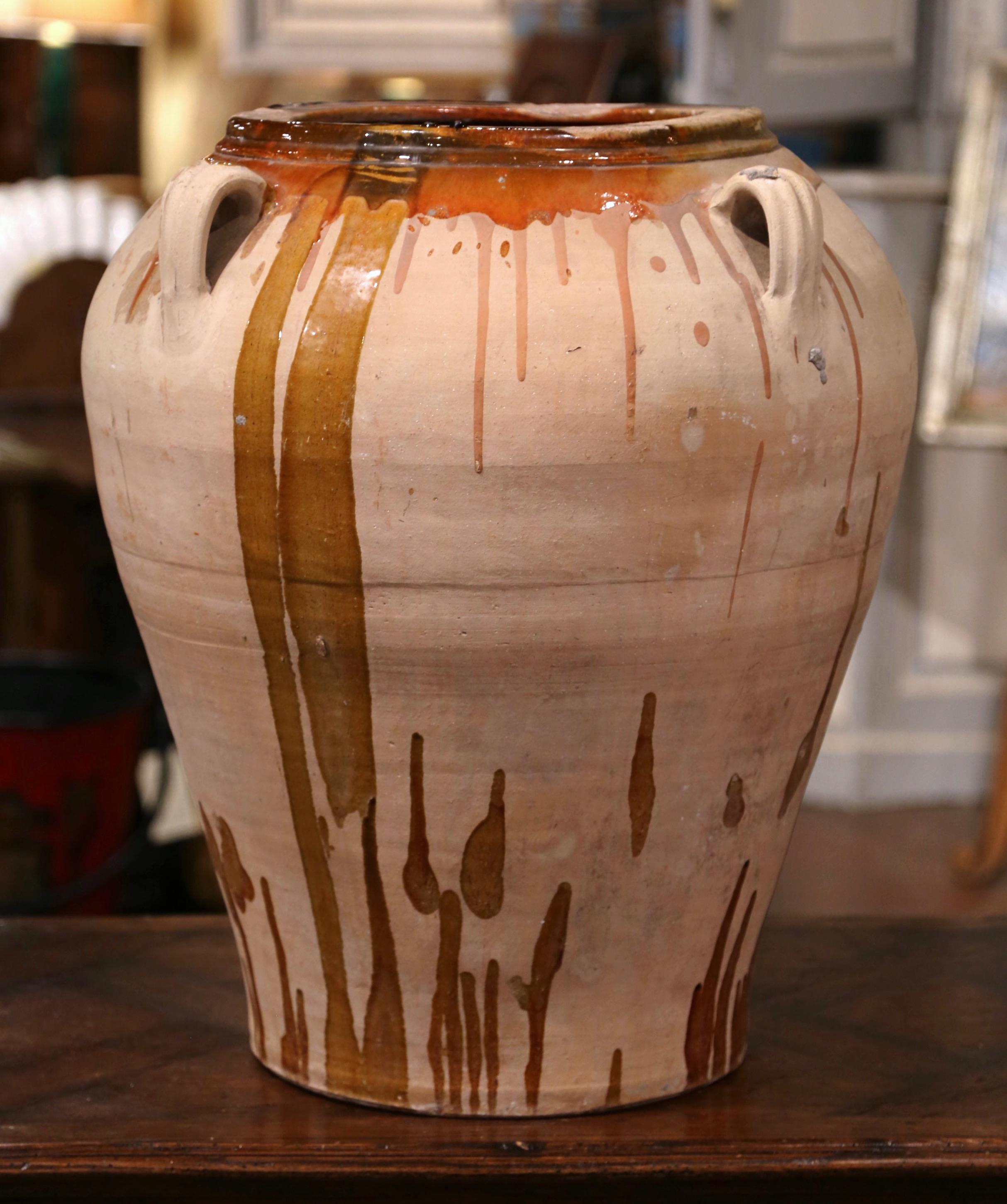 Earthenware 19th Century French Hand Carved Terracotta Olive Oil Jar from Provence