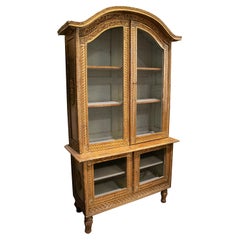 19th Century French Hand Carved Two-Bodied Glass Cabinet w/ Doors
