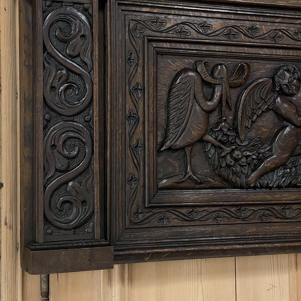 Oak 19th Century French Hand Carved Wall Panel For Sale